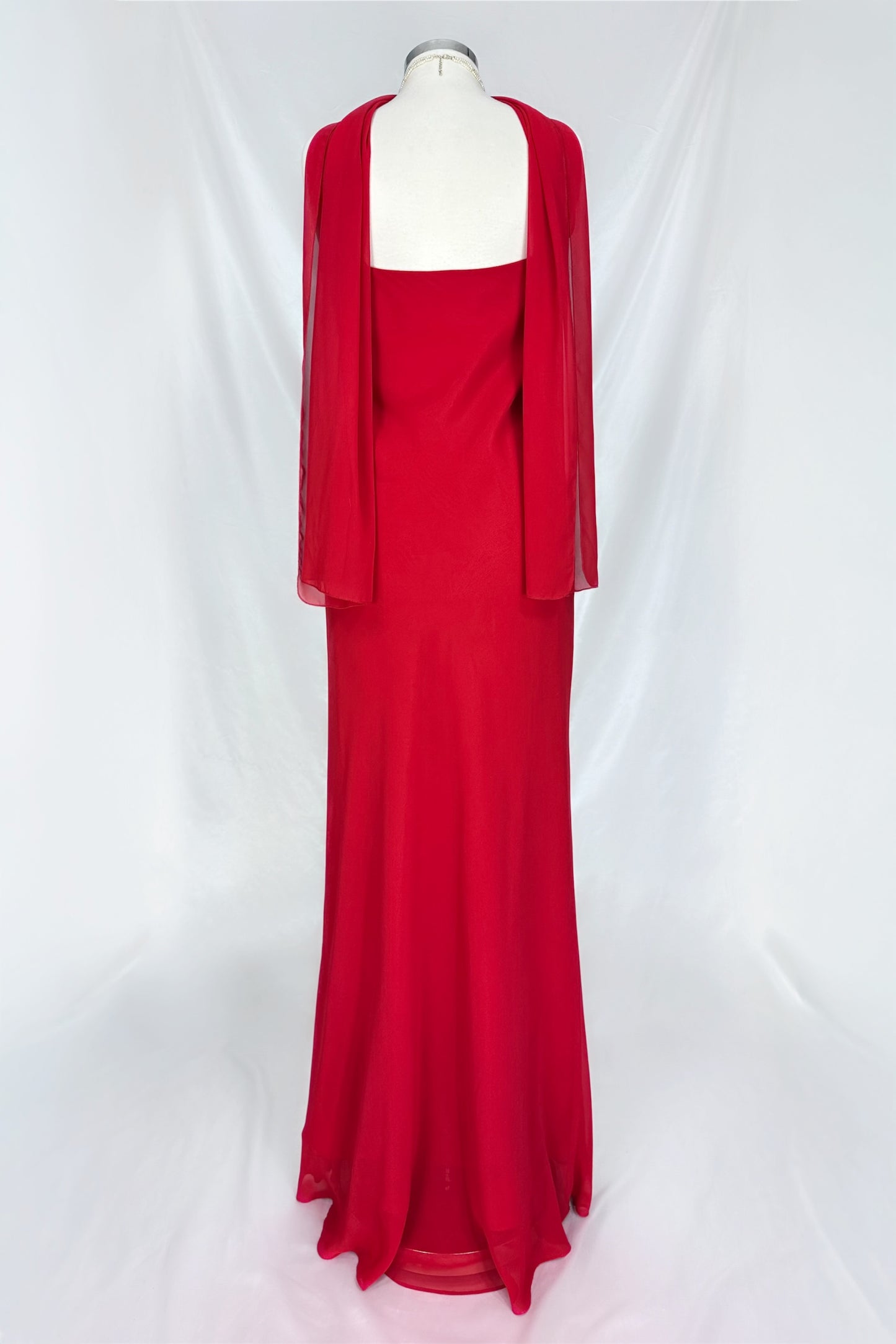 CRIMSON DRAPED BUST MAXI DRESS WITH MATCHING SCARF