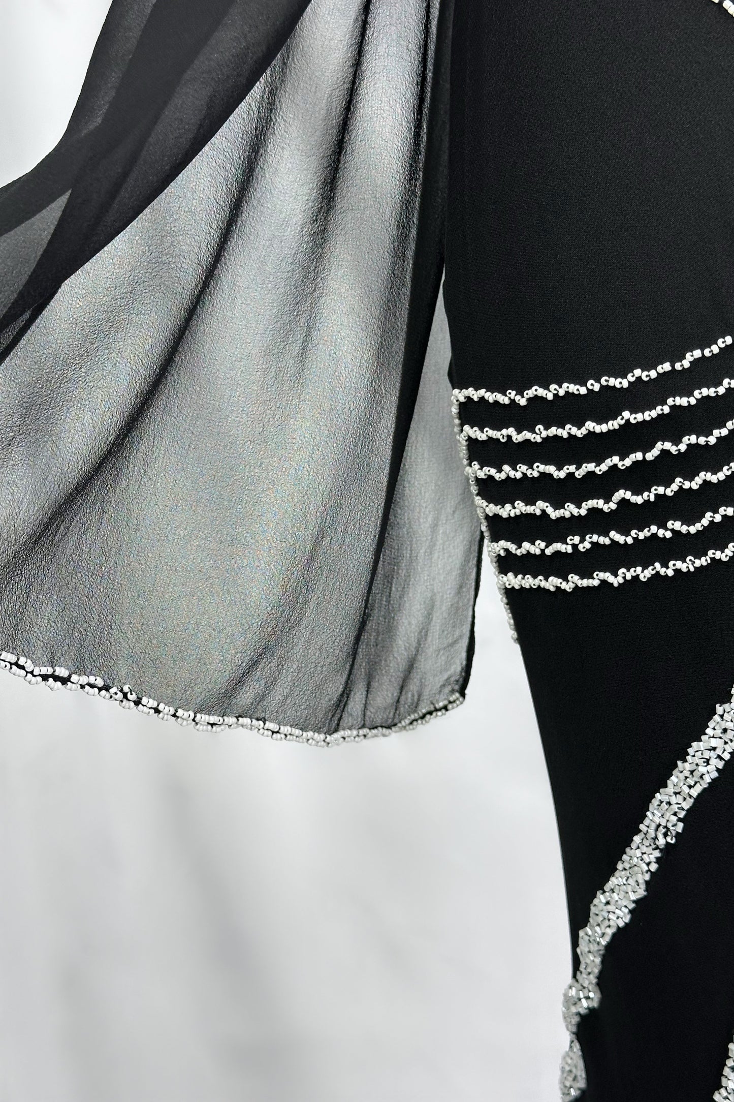 MIDNIGHT STARDUST NOIR SILK EMBELLISHED MAXI DRESS & MATCHING SCARF SET