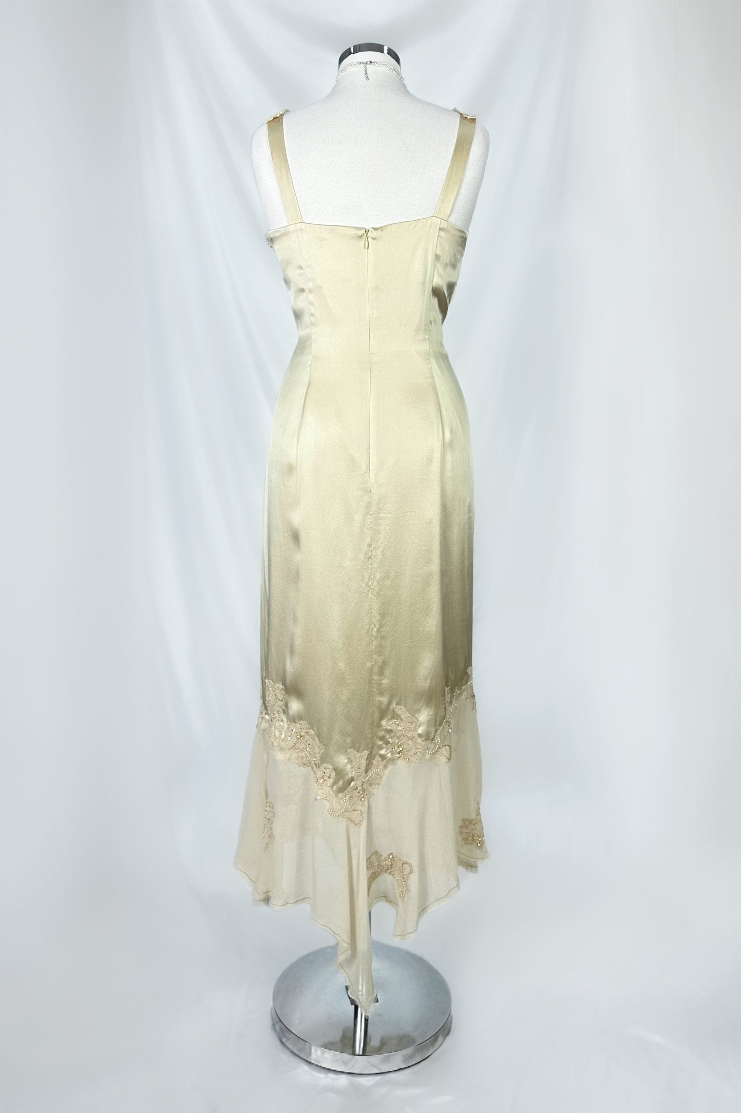 GOLDEN CHAMPAGNE SILK EMBELLISHED MIDAXI DRESS