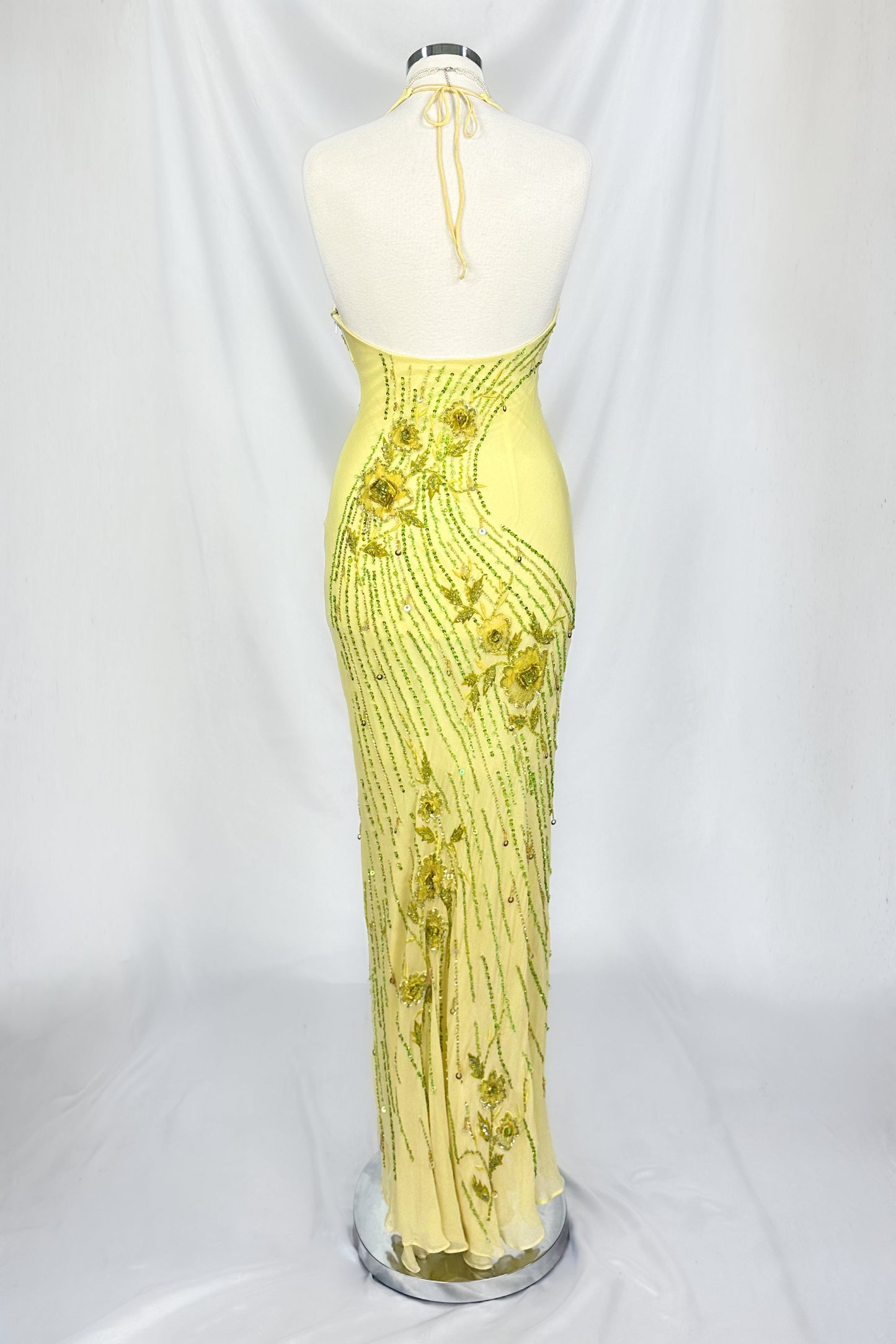 GOLDEN IVY YELLOW SILK EMBELLISHED MIDAXI DRESS