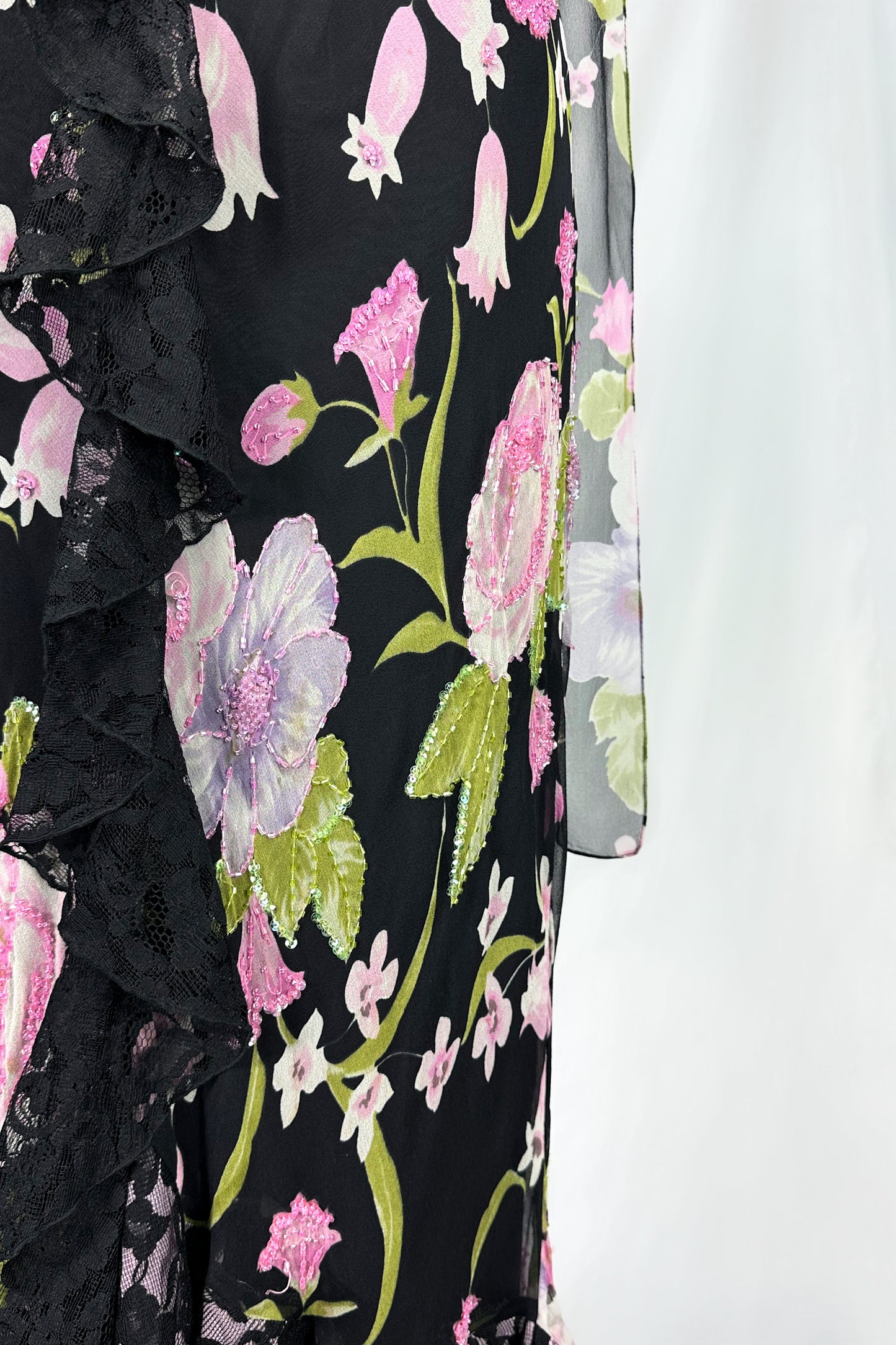 MIDNIGHT GARDENIA EMBELLISHED SILK DRESS & SCARF SET