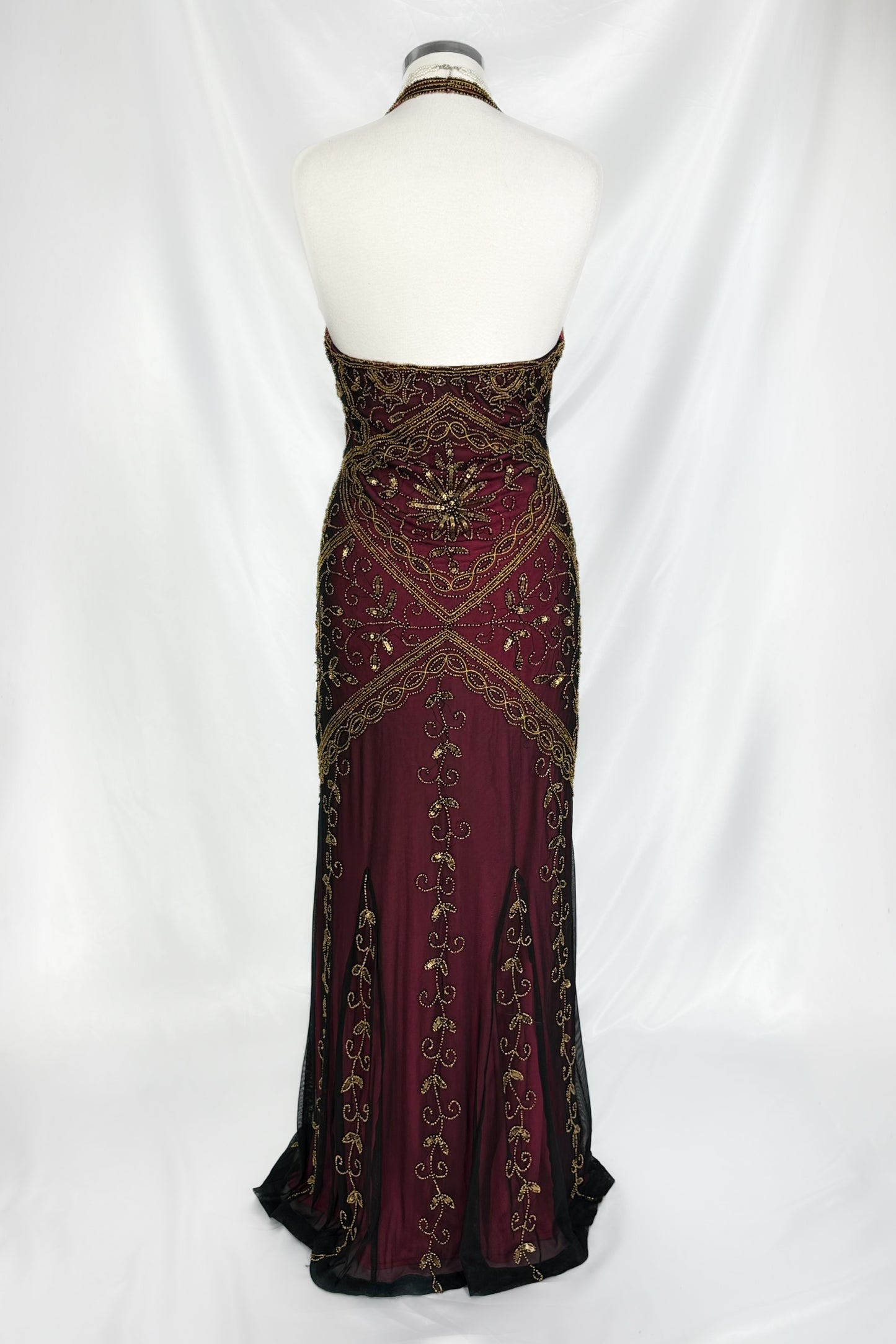 Gilded Berry Embellished Mesh Maxi Dress