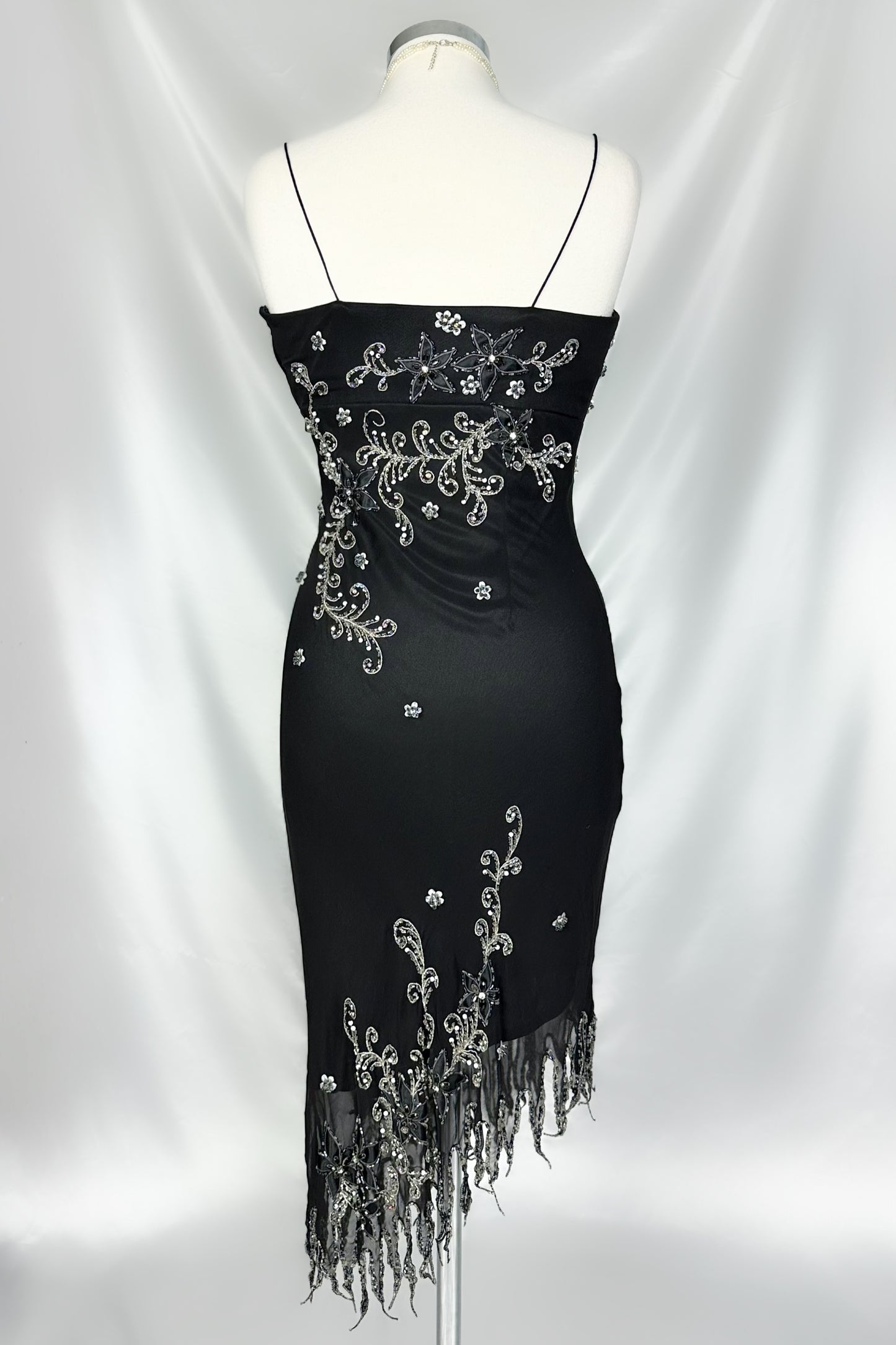 Noir Blossom Silk Embellished Jellyfish Midi Dress