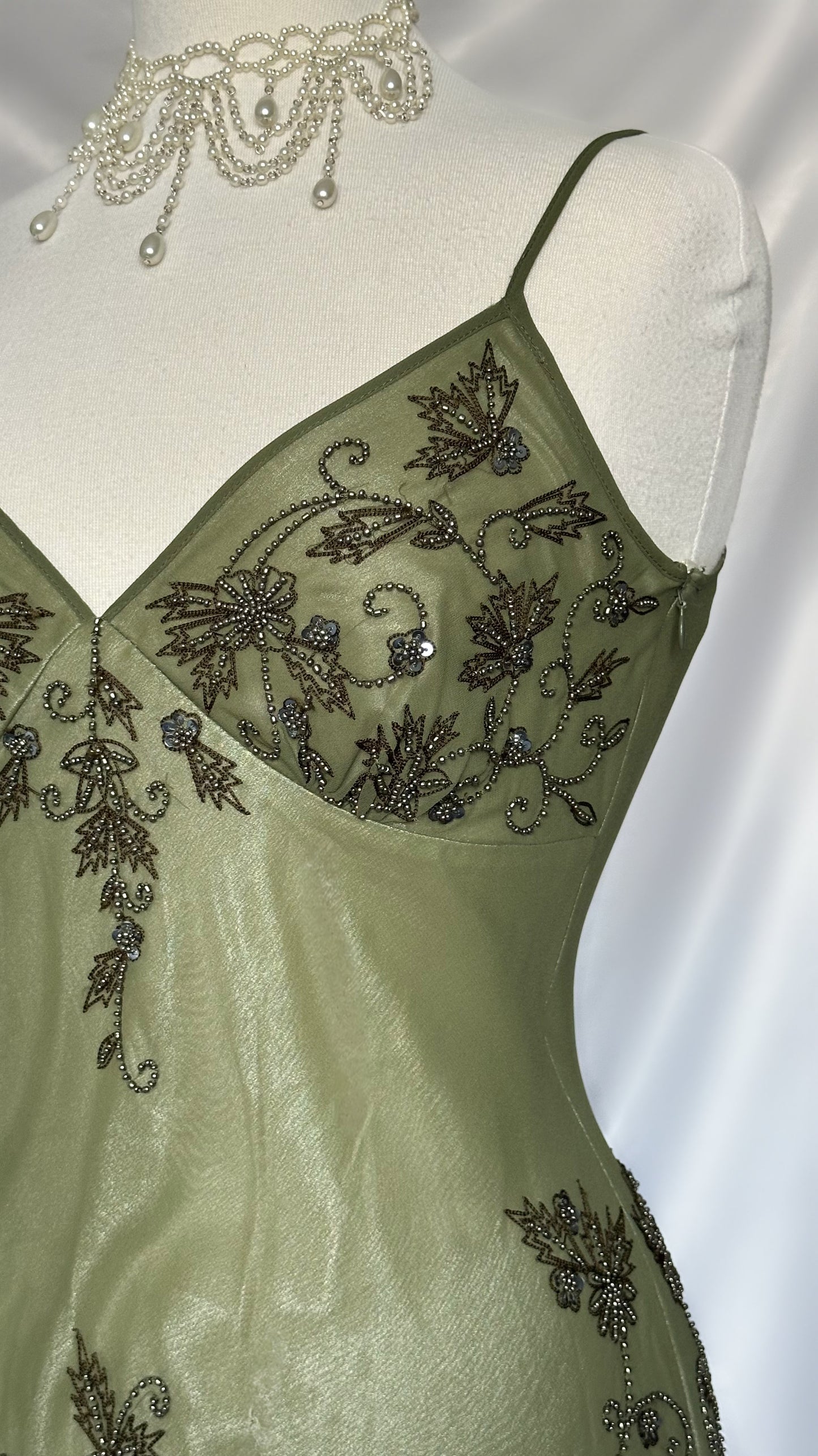 GREEN ETHEREAL EMBELLISHED MESH MIDI DRESS