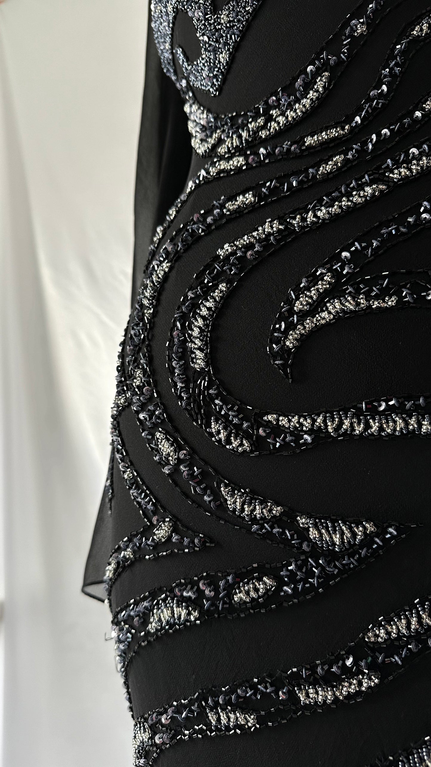 DARK RUFFLES EMBELLISHED SILK DRESS & SCARF SET