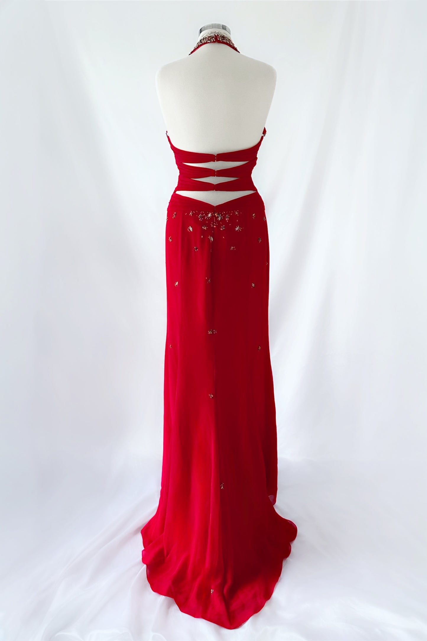 CHERRY VIXEN BACKLESS EMBELLISHED GOWN