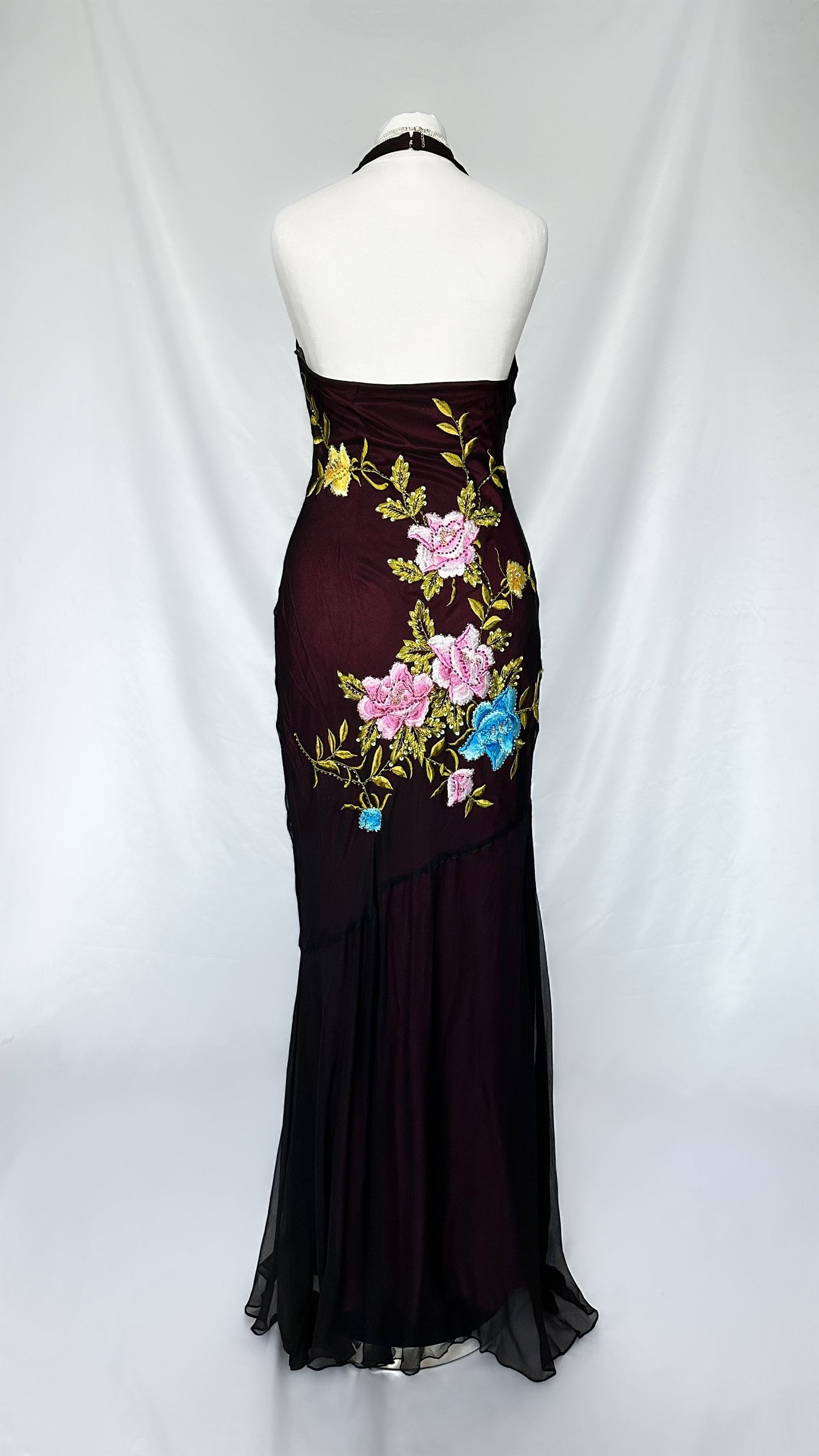 MIDNIGHT FLORALS SILK BEADED MAXI DRESS WITH MATCHING SCARF