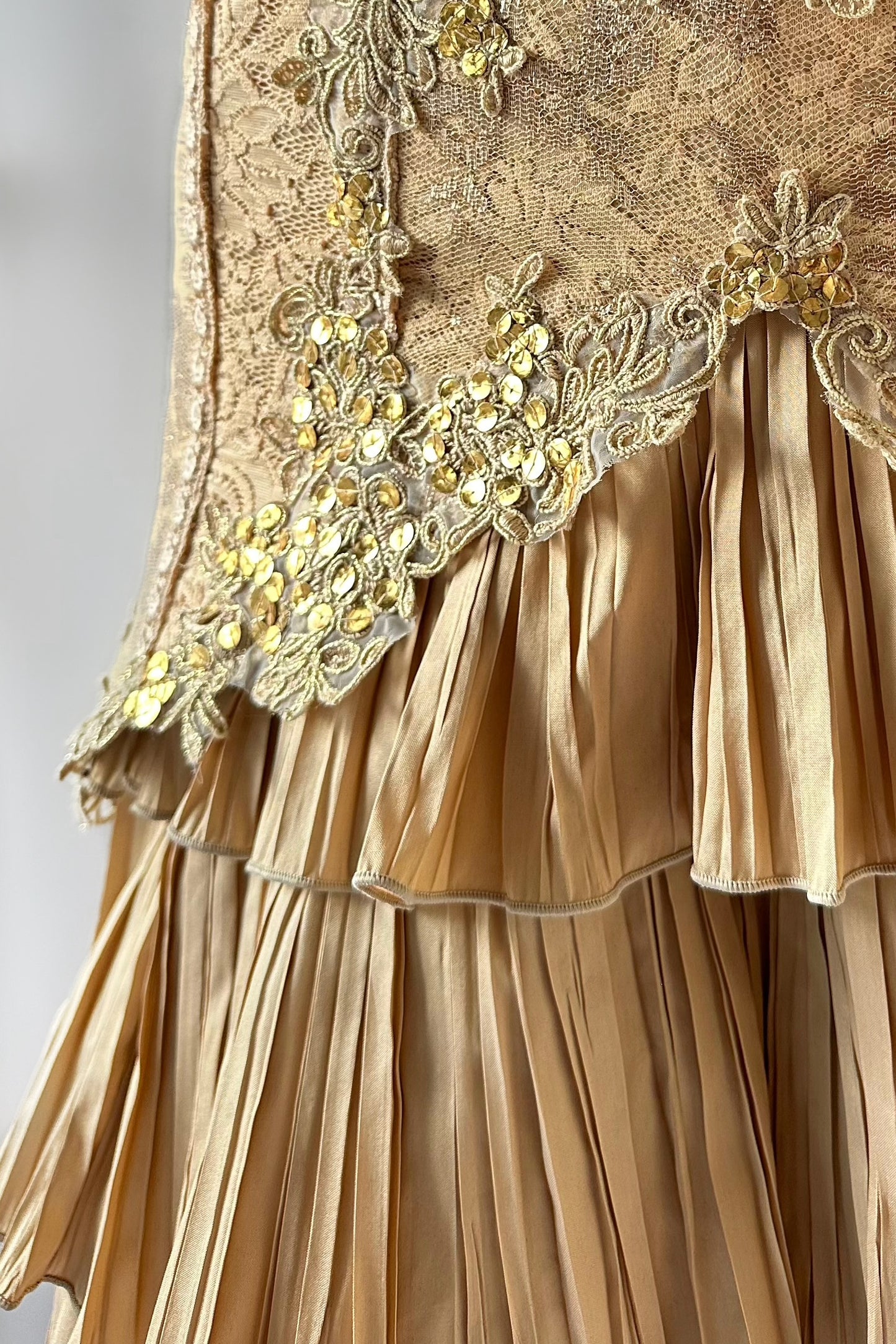 GOLDEN EMPRESS RUFFLE TIERED EMBELLISHED GOWN