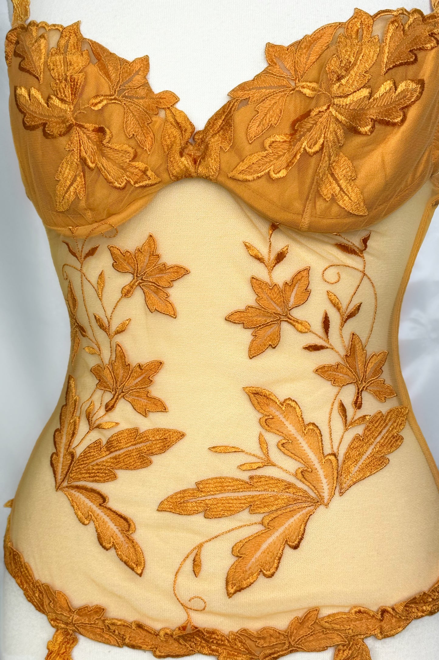 Autumn Blossom Orange 90s La Perla Mesh Corset Top