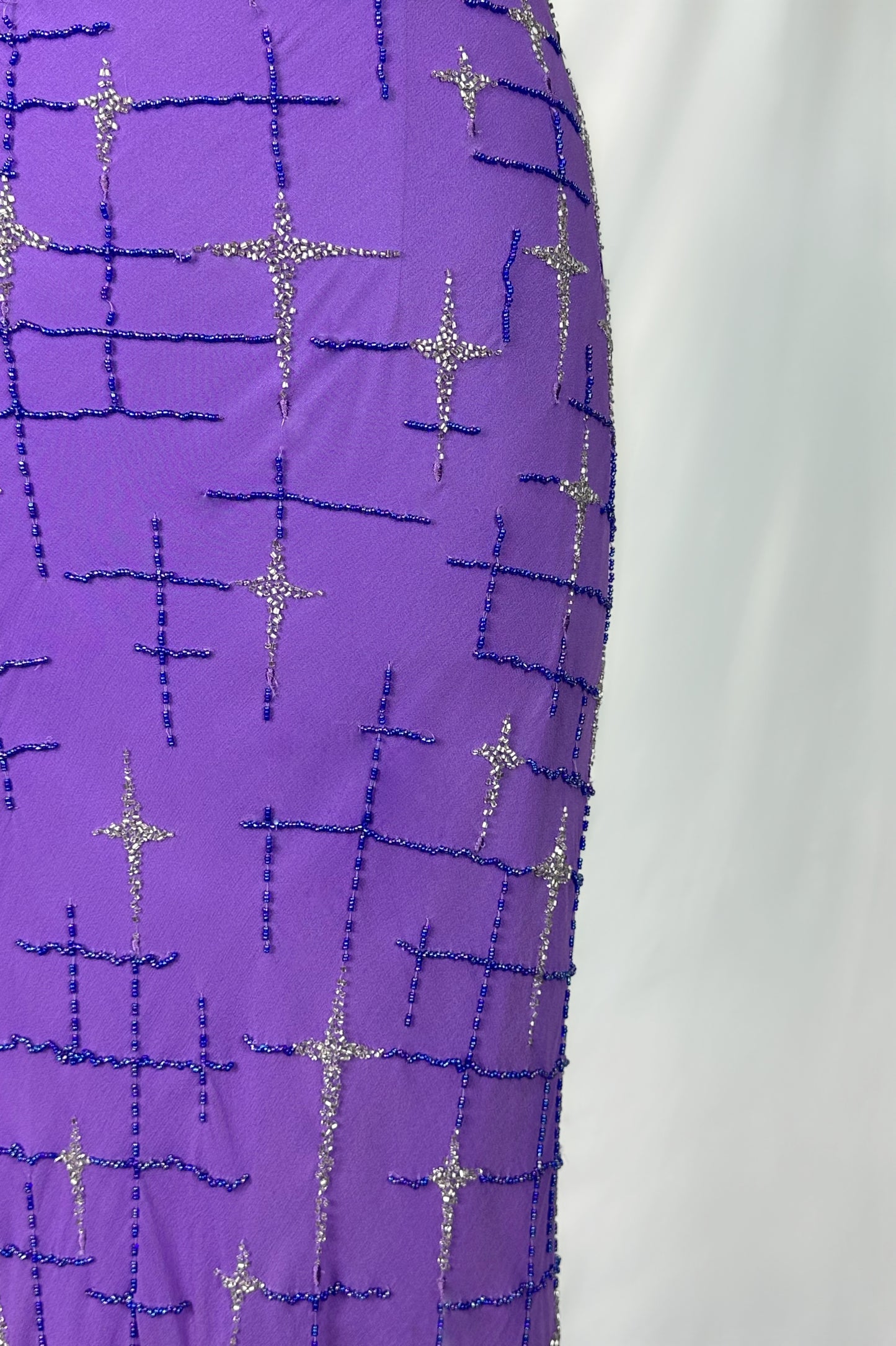 VIOLET STARBURST EMBELLISHED SILK MAXI DRESS