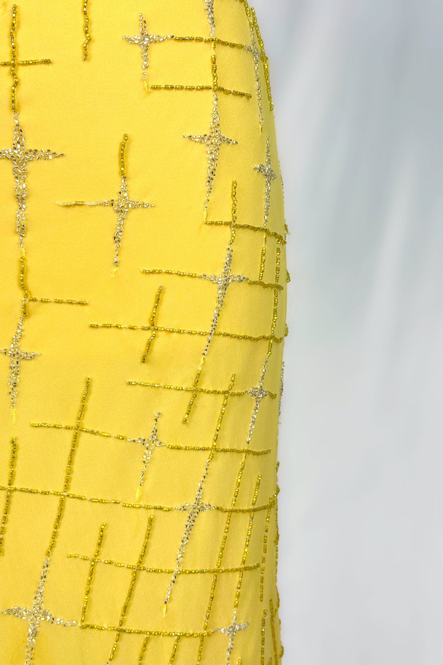 GOLDEN STARBURST EMBELLISHED SILK YELLOW MIDI DRESS