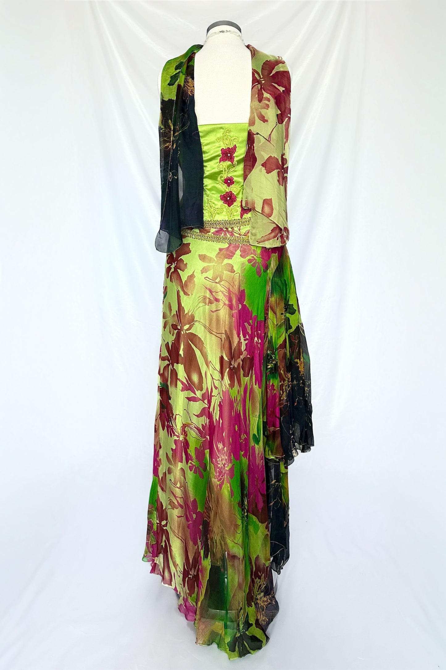 TROPICAL OASIS SILK EMBELLISHED MIDAXI DRESS WITH MATCHING SCARF