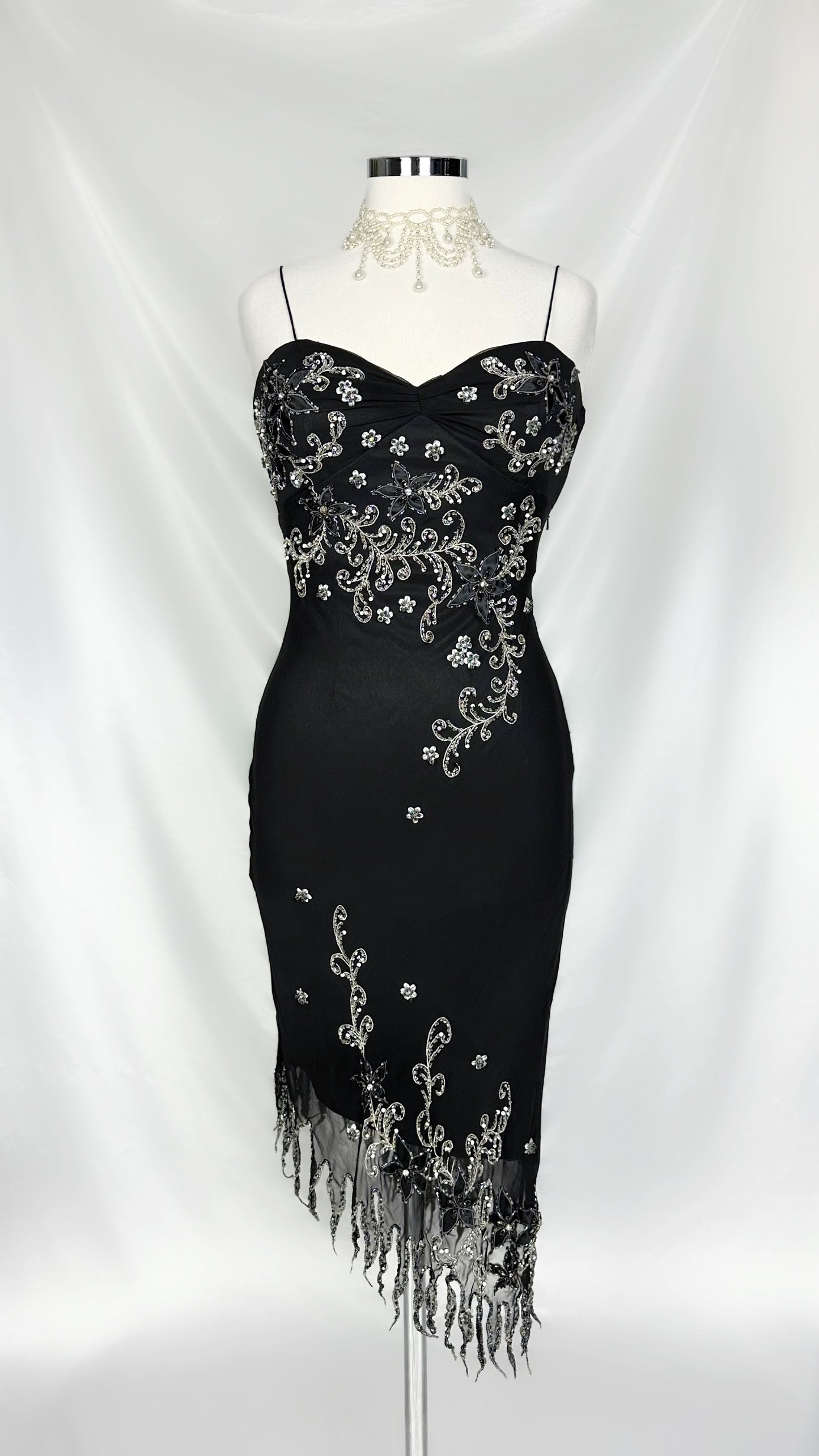 Noir Blossom Silk Embellished Jellyfish Midi Dress