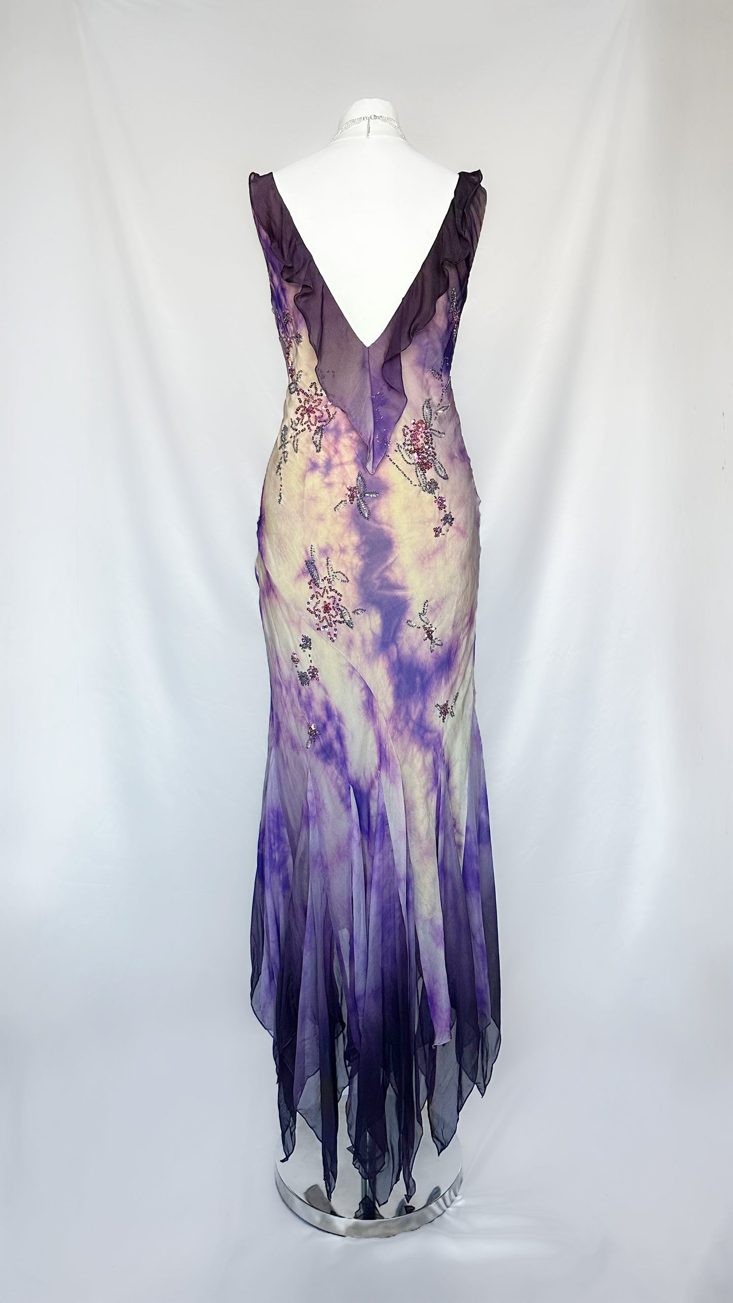 DARK FAIRY TIE DYE SILK EMBELLISHED MIDI DRESS
