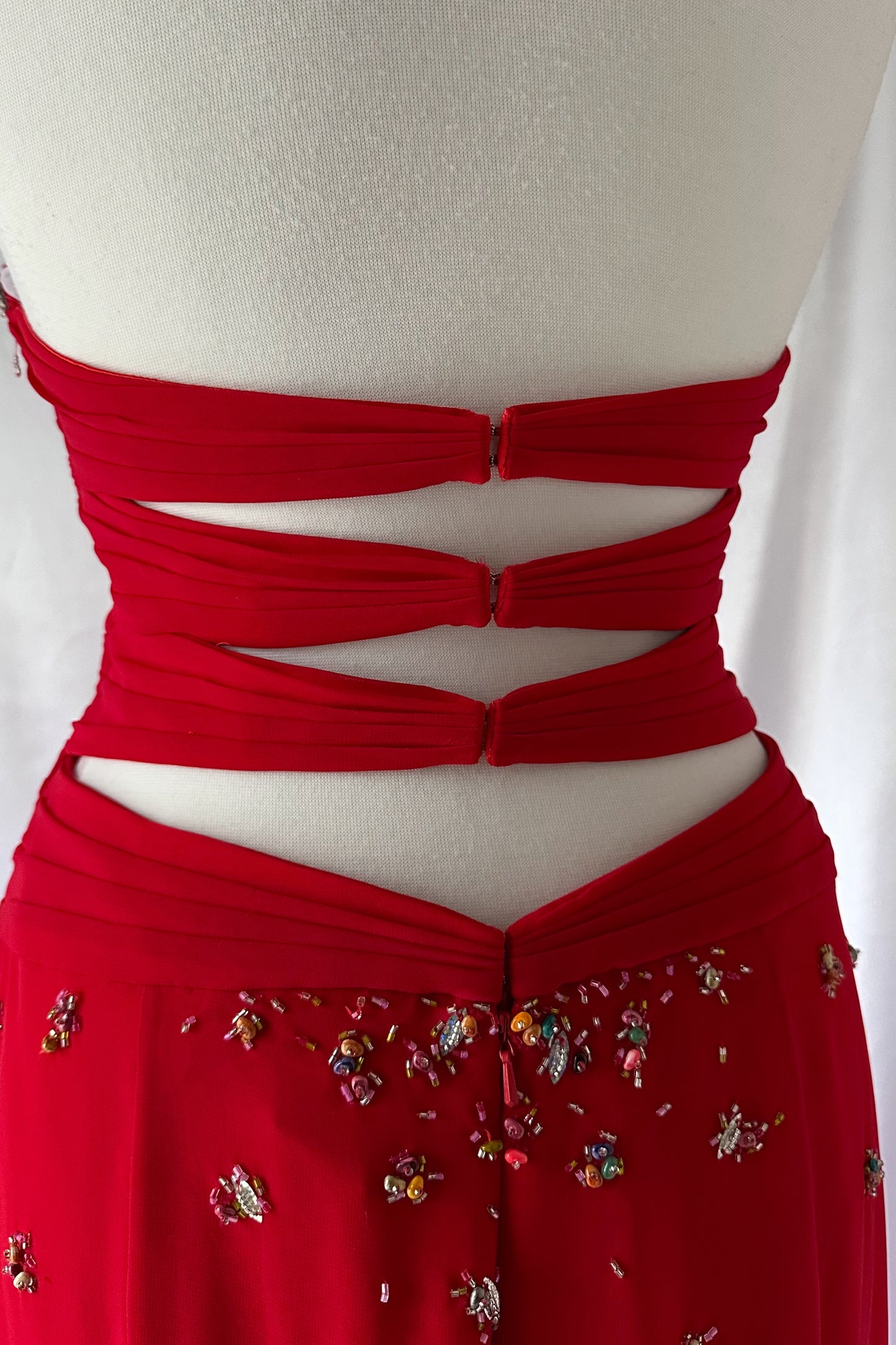 CHERRY VIXEN BACKLESS EMBELLISHED GOWN