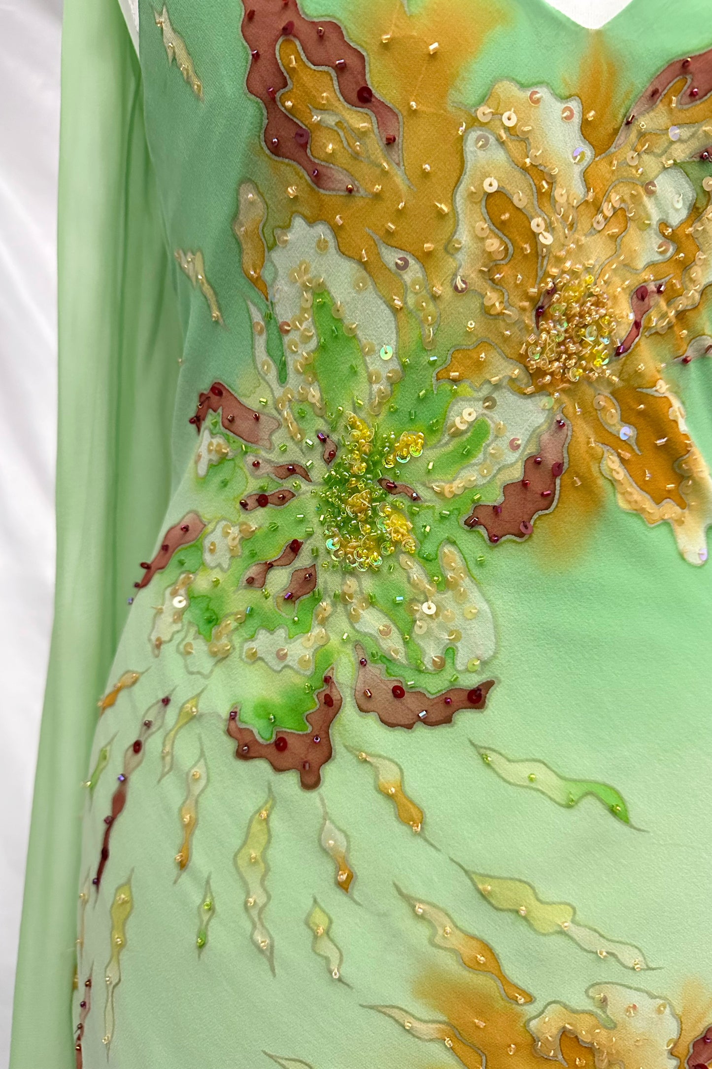 Sage Mint Fairy Silk Embellished Midi Dress With Matching Shawl