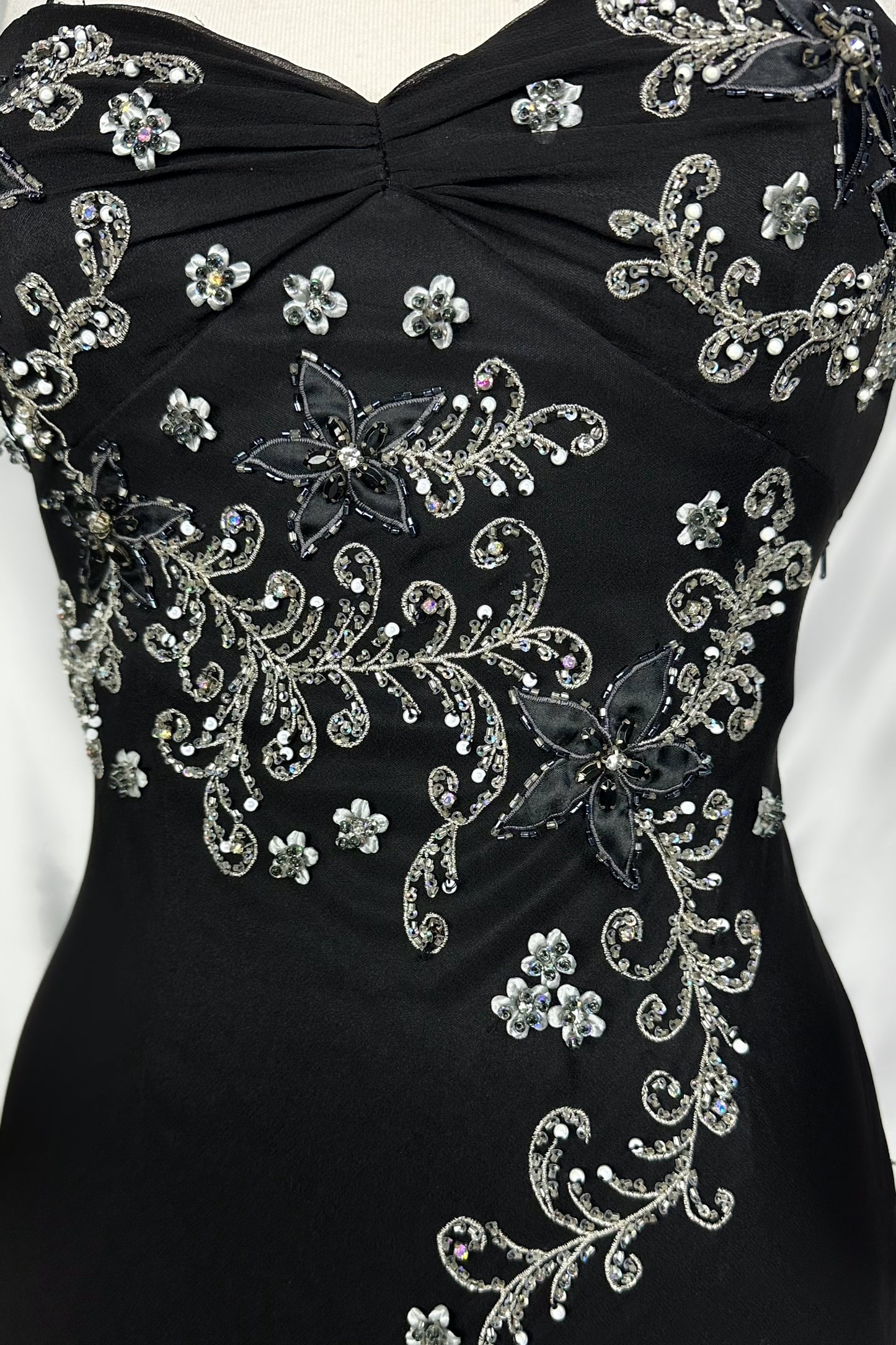 Noir Blossom Silk Embellished Jellyfish Midi Dress