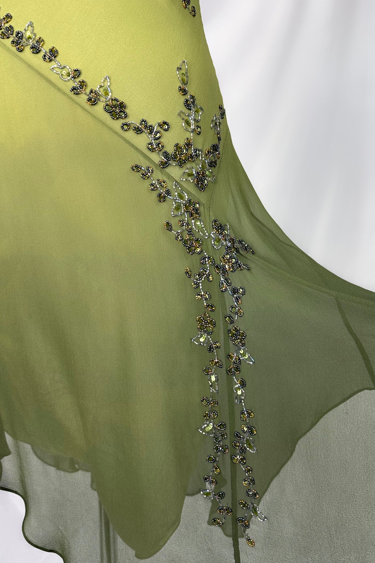 NATURE FAIRY SILK CHIFFON EMBELLISHED ASYMMETRICAL MIDI DRESS