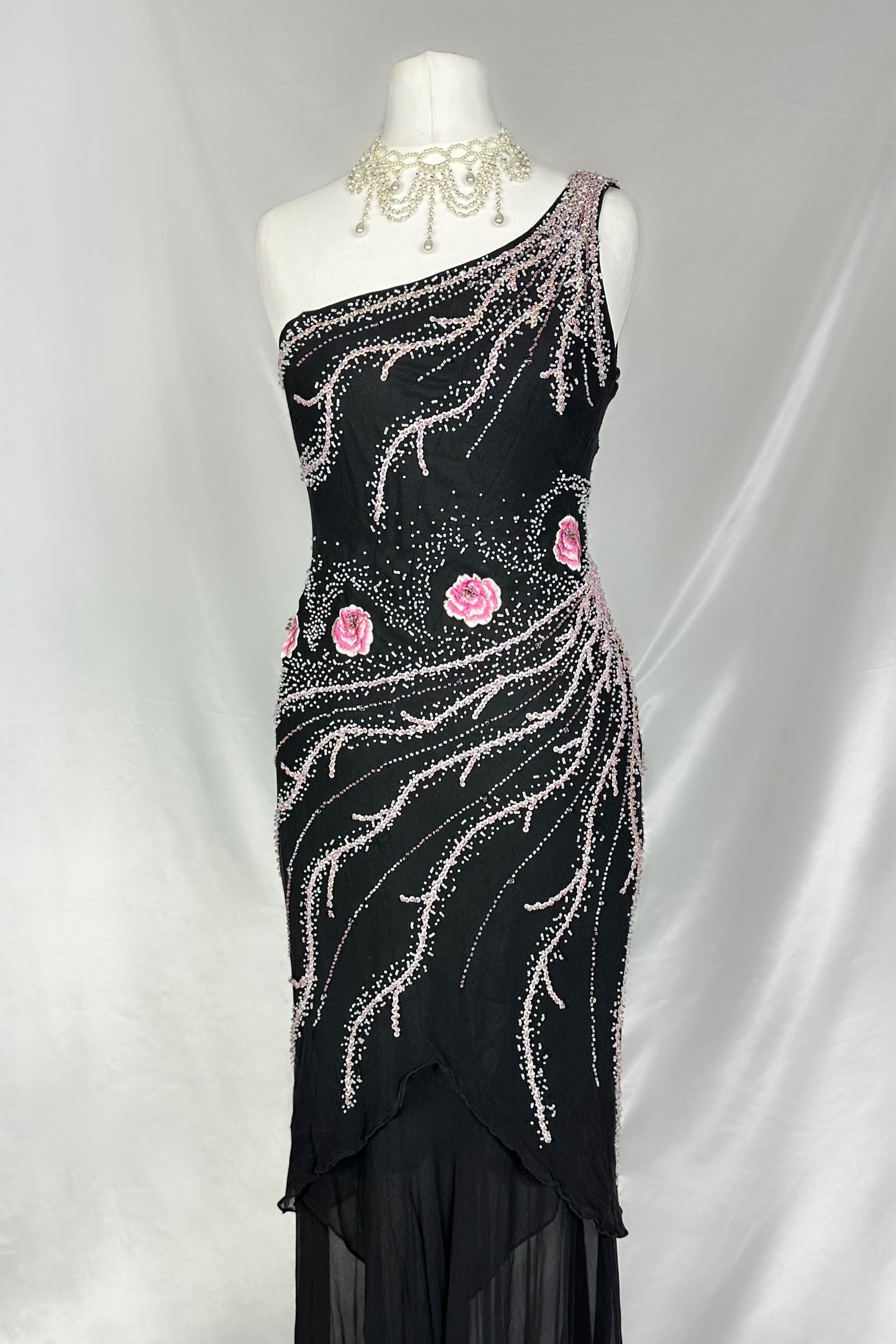 Vine Blossom Embellished Silk Maxi Dress
