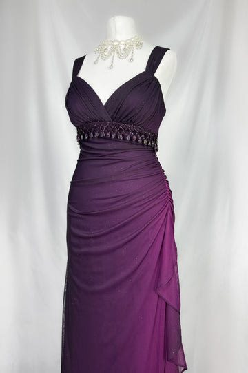 Shimmering Midnight Amethyst Ruched Maxi Dress