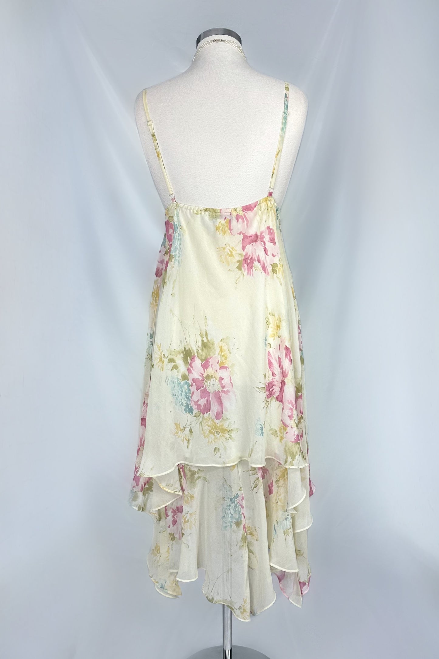 90s VICTORIA SECRET FLOWY CHIFFON LAYERED MIDI DRESS