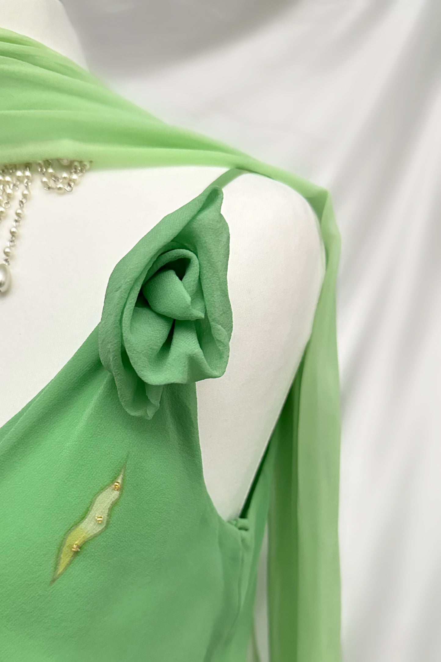 Sage Mint Fairy Silk Embellished Midi Dress With Matching Shawl