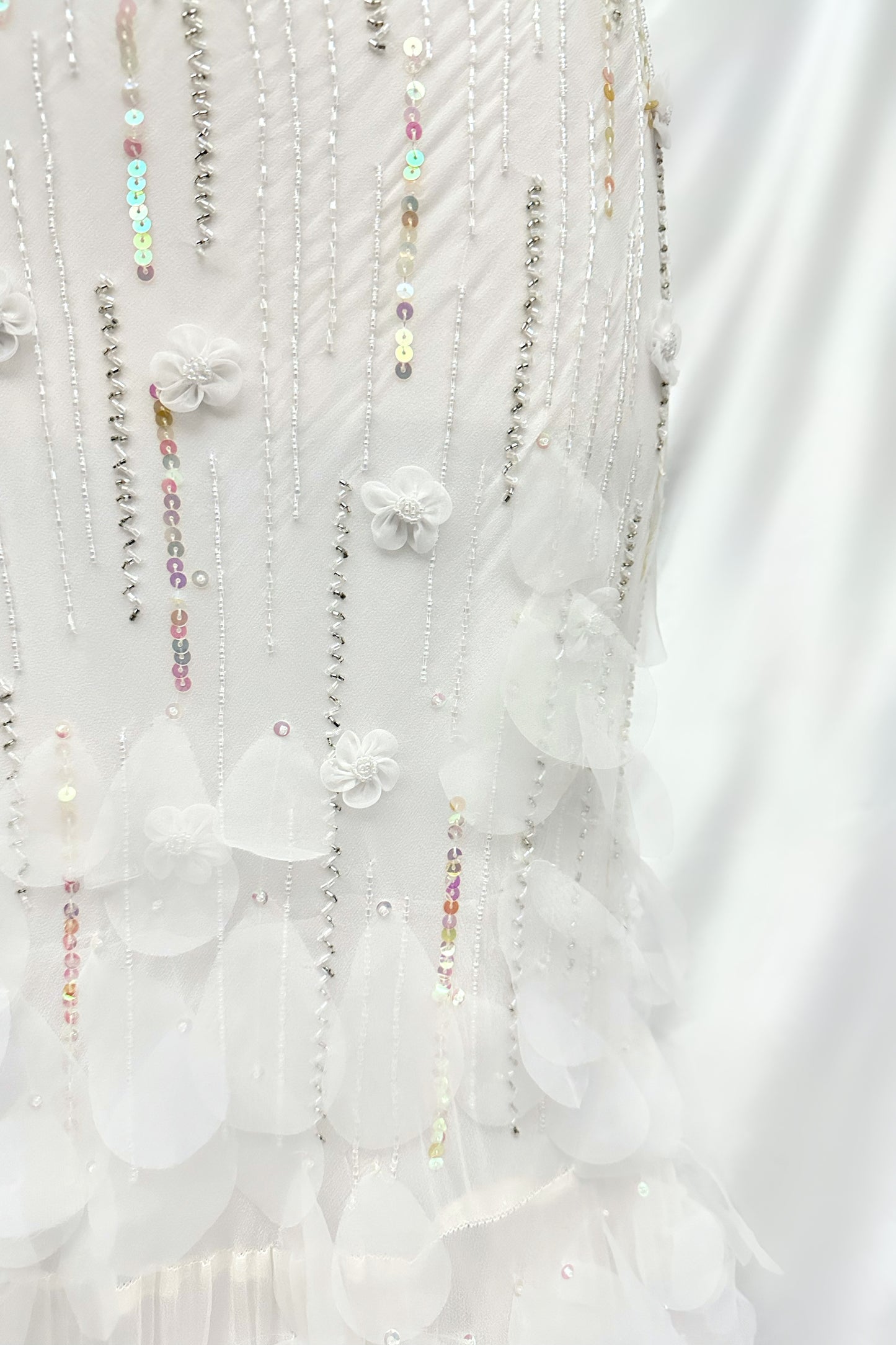 White Swan Ethereal Silk Teardrop Embellished Gown