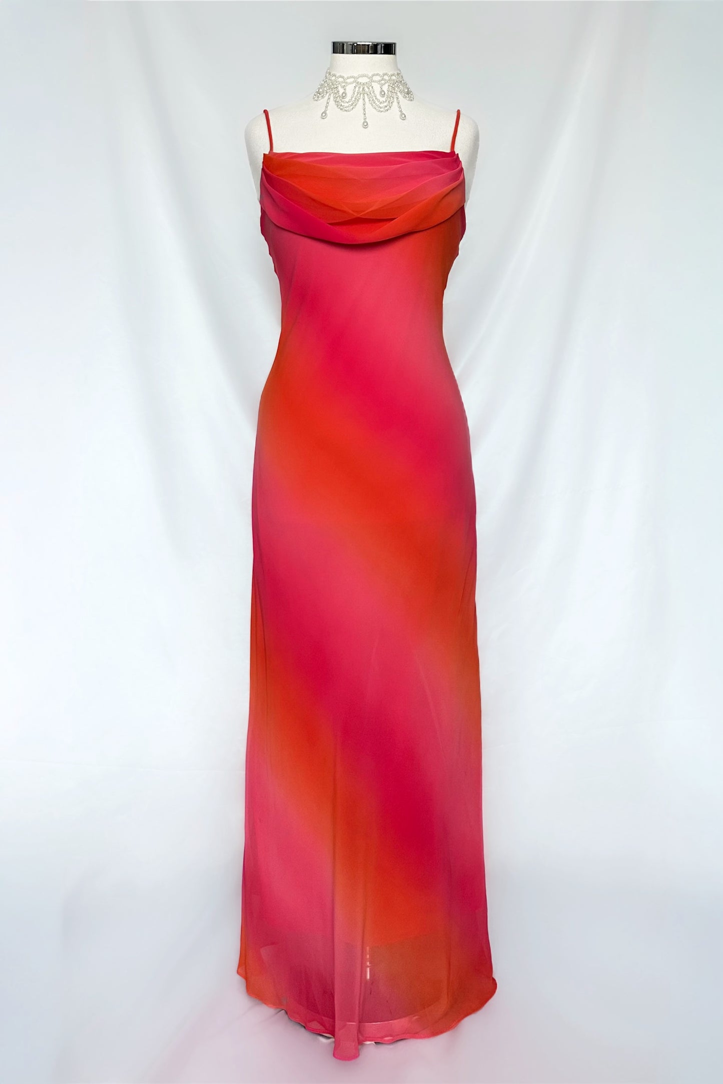 SUNSET SORBET GRADIENT COWL NECK MAXI DRESS