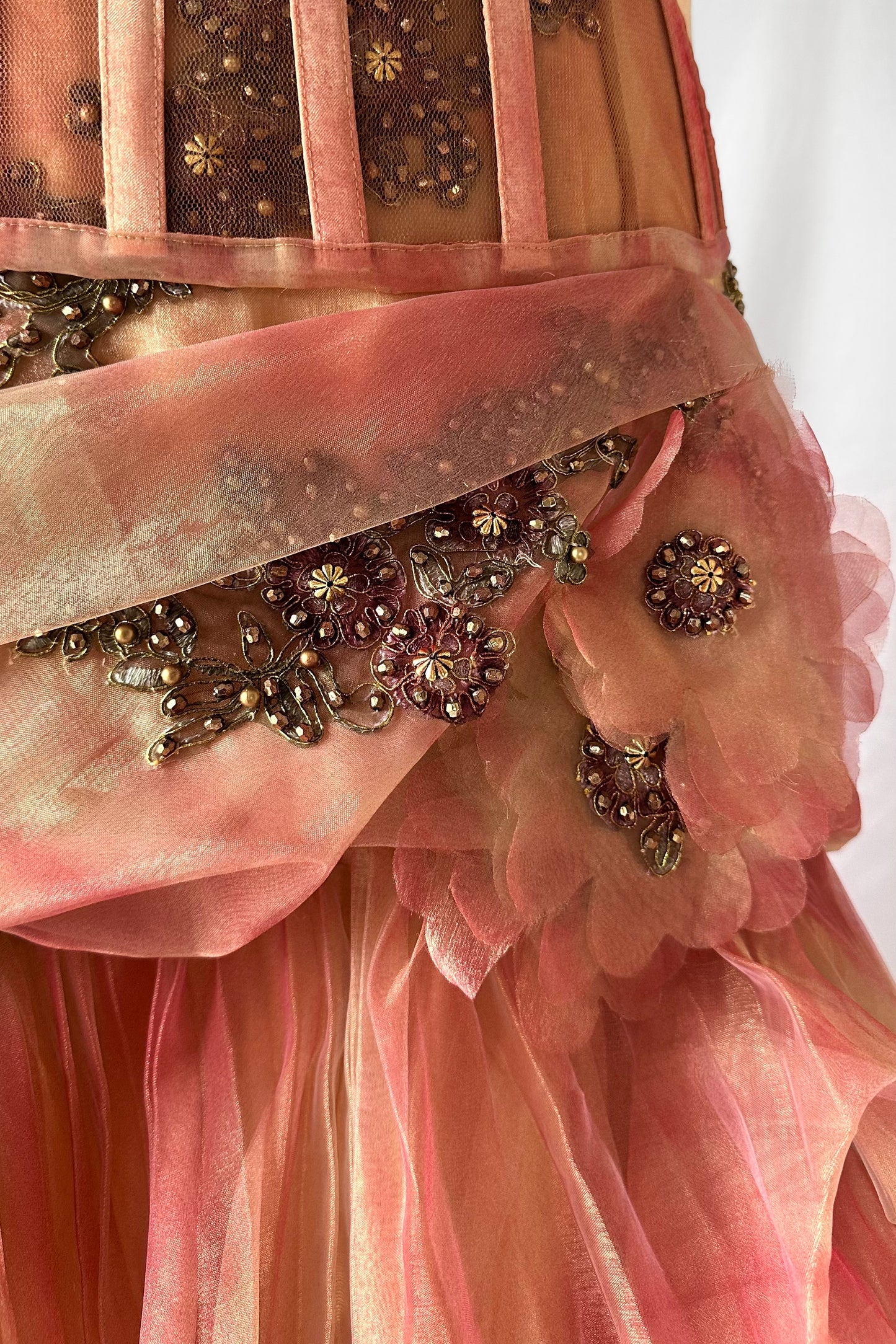 THE GOLDEN ROSE MESH CORSET, SKIRT & SCARF SET