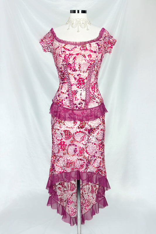 FUCHSIA FLOWER POP CORSET TOP & MIDAXI SKIRT SET