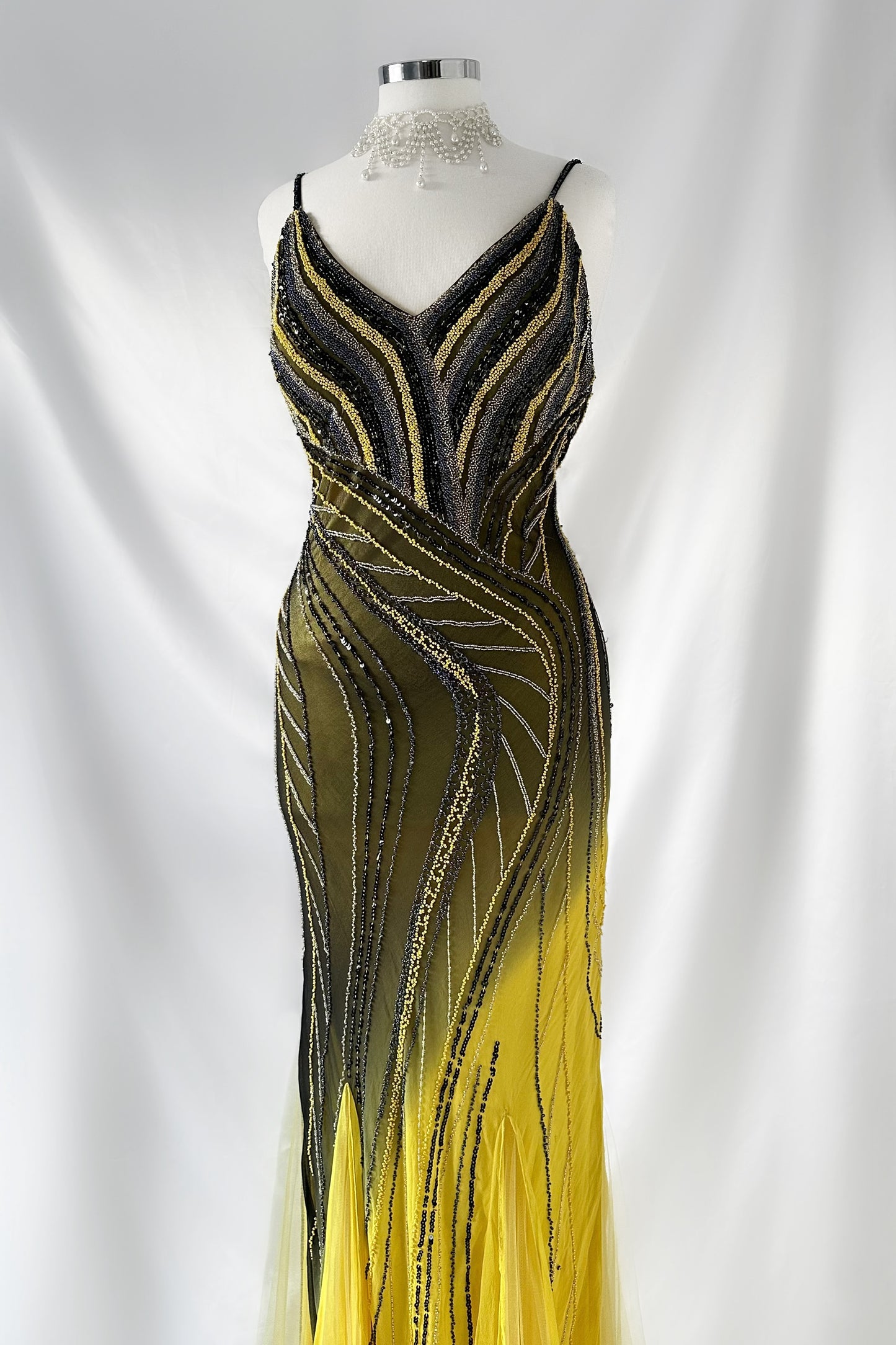 YELLOW ECLIPSE OMBRÉ EMBELLISHED SILK GOWN