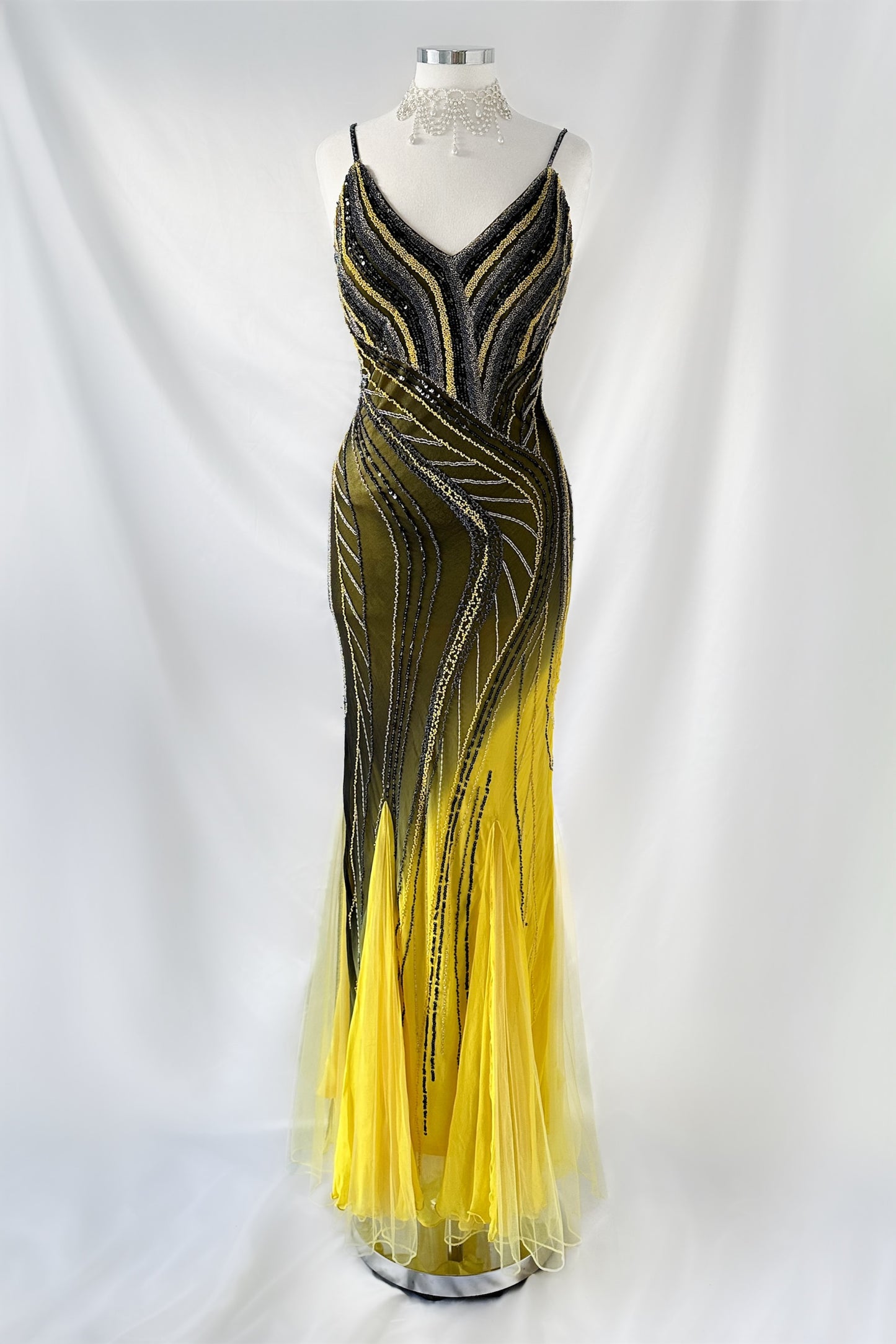 YELLOW ECLIPSE OMBRÉ EMBELLISHED SILK GOWN