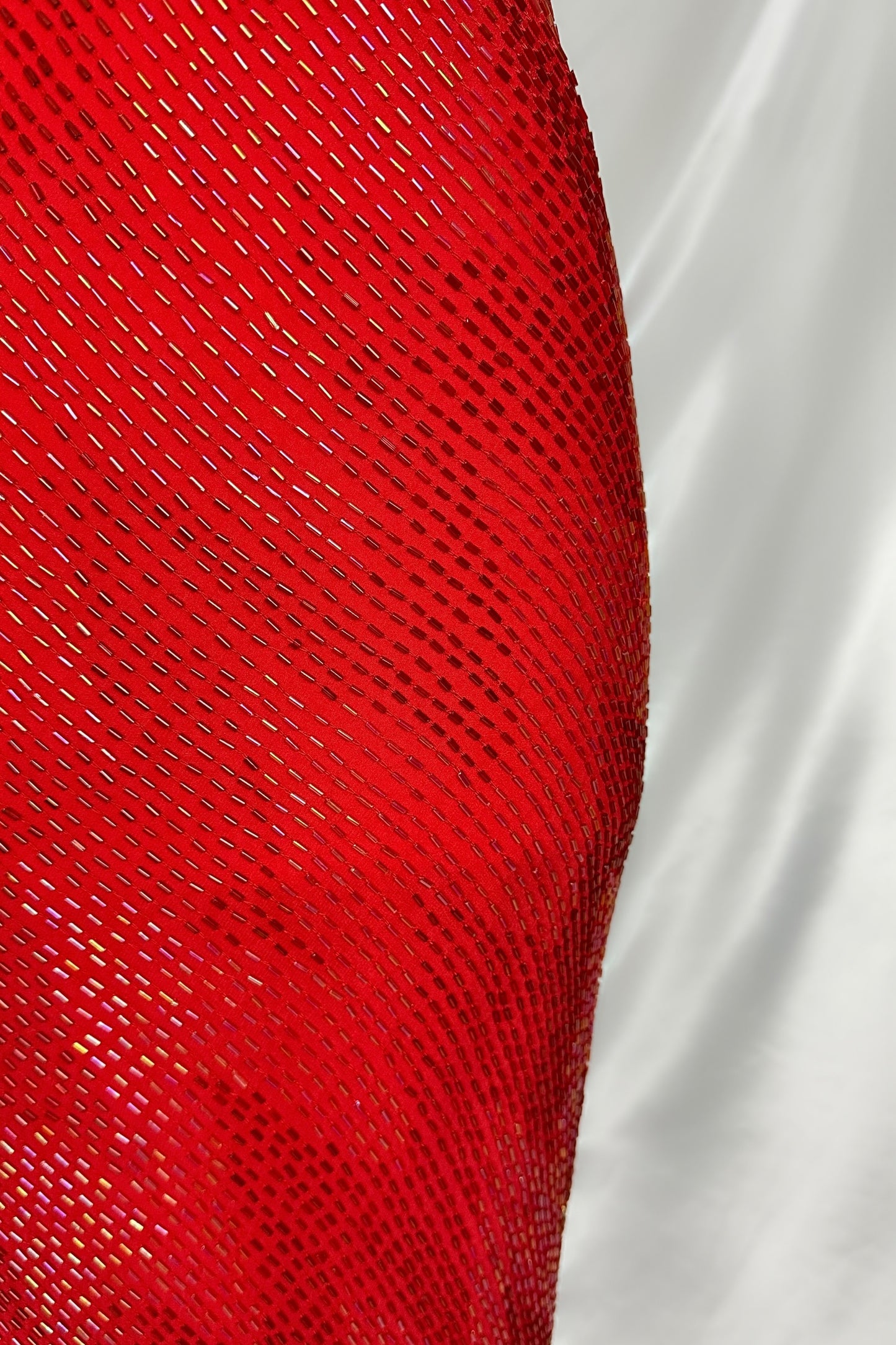 GLIMMERING RUBY EMBELLISHED SILK MAXI DRESS