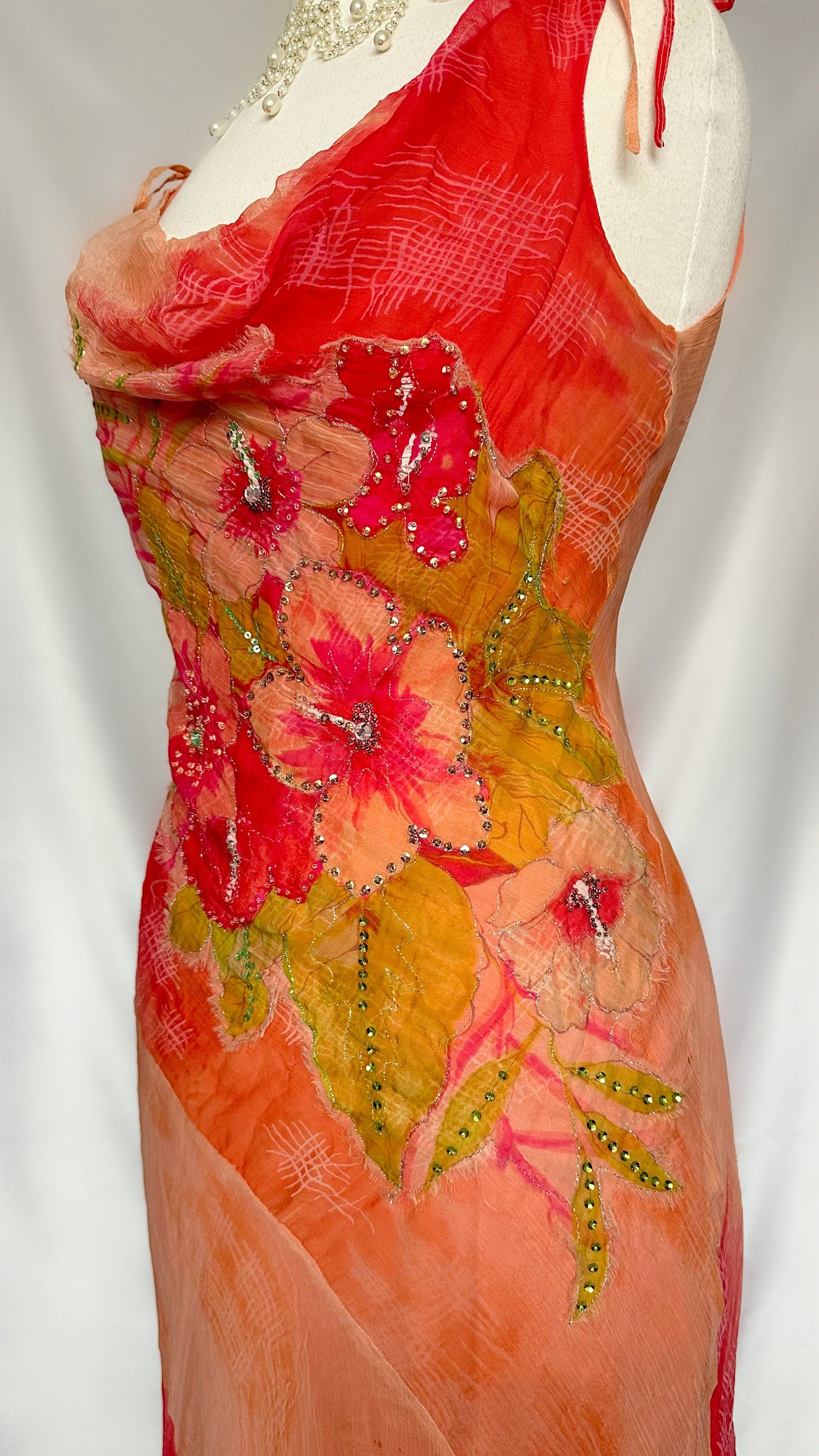 SUMMER SUNSET FLORALS ASYMMETRICAL MIDI DRESS