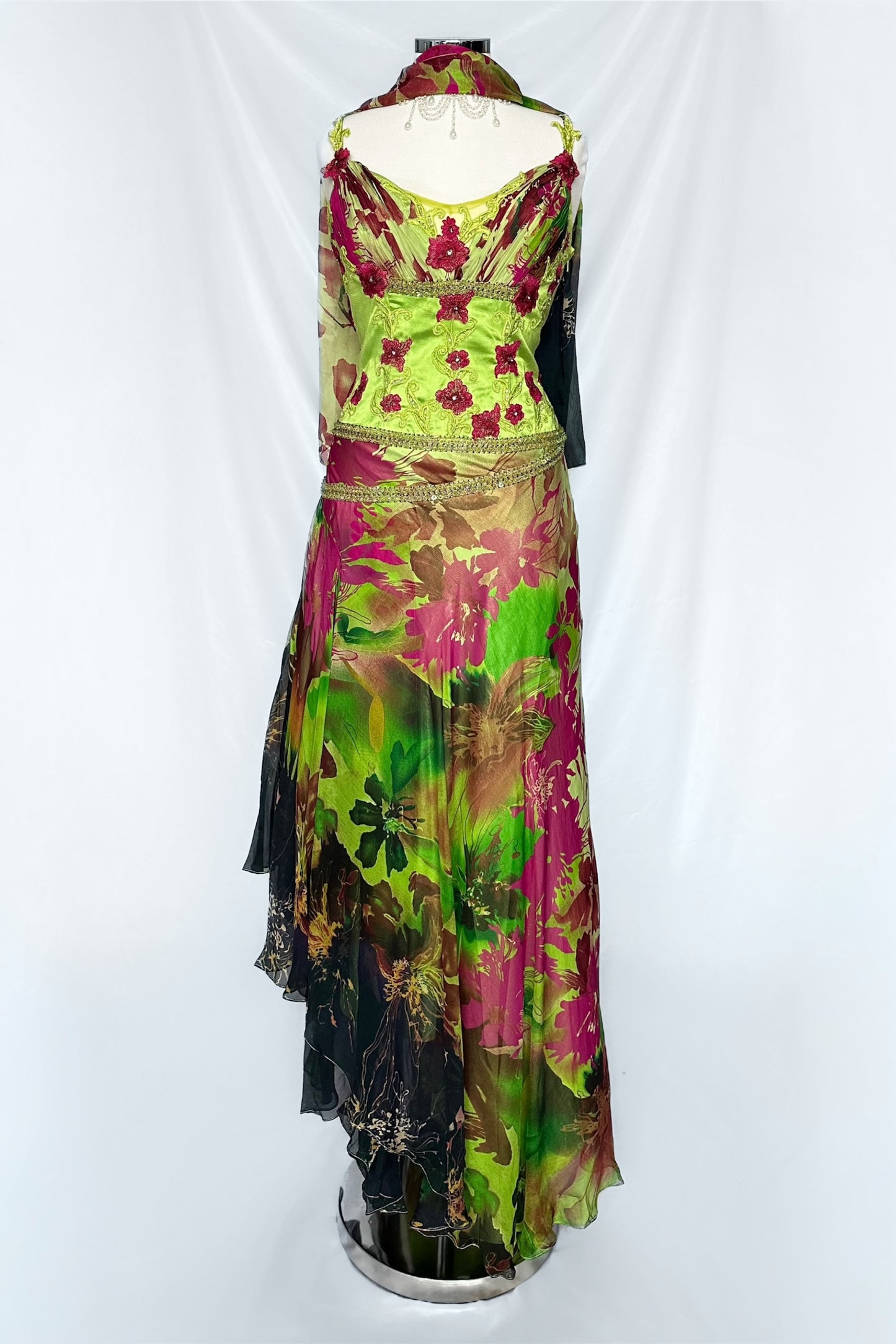 TROPICAL OASIS SILK EMBELLISHED MIDAXI DRESS WITH MATCHING SCARF