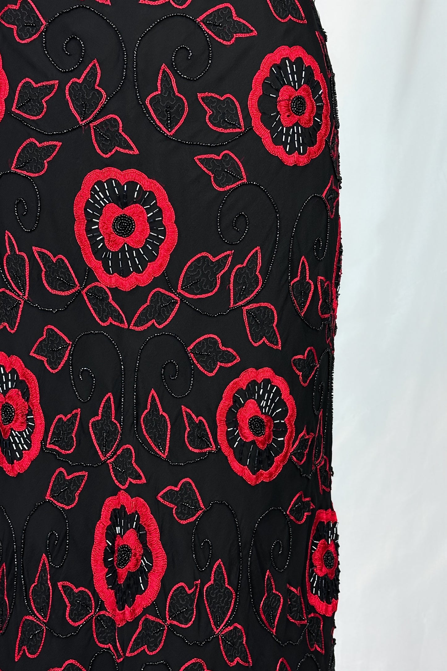 Crimson Nocturne Embellished Silk Gown