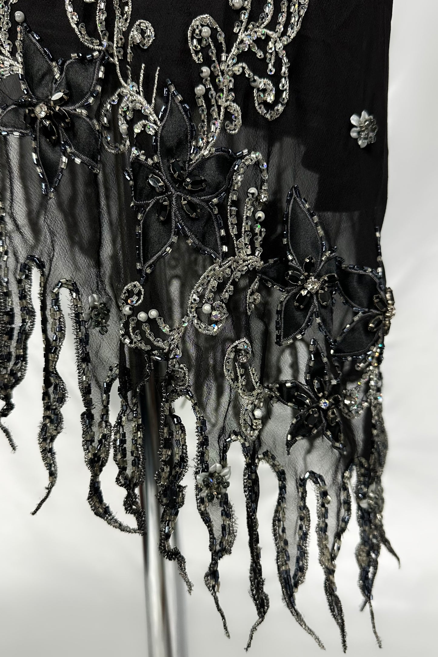 Noir Blossom Silk Embellished Jellyfish Midi Dress