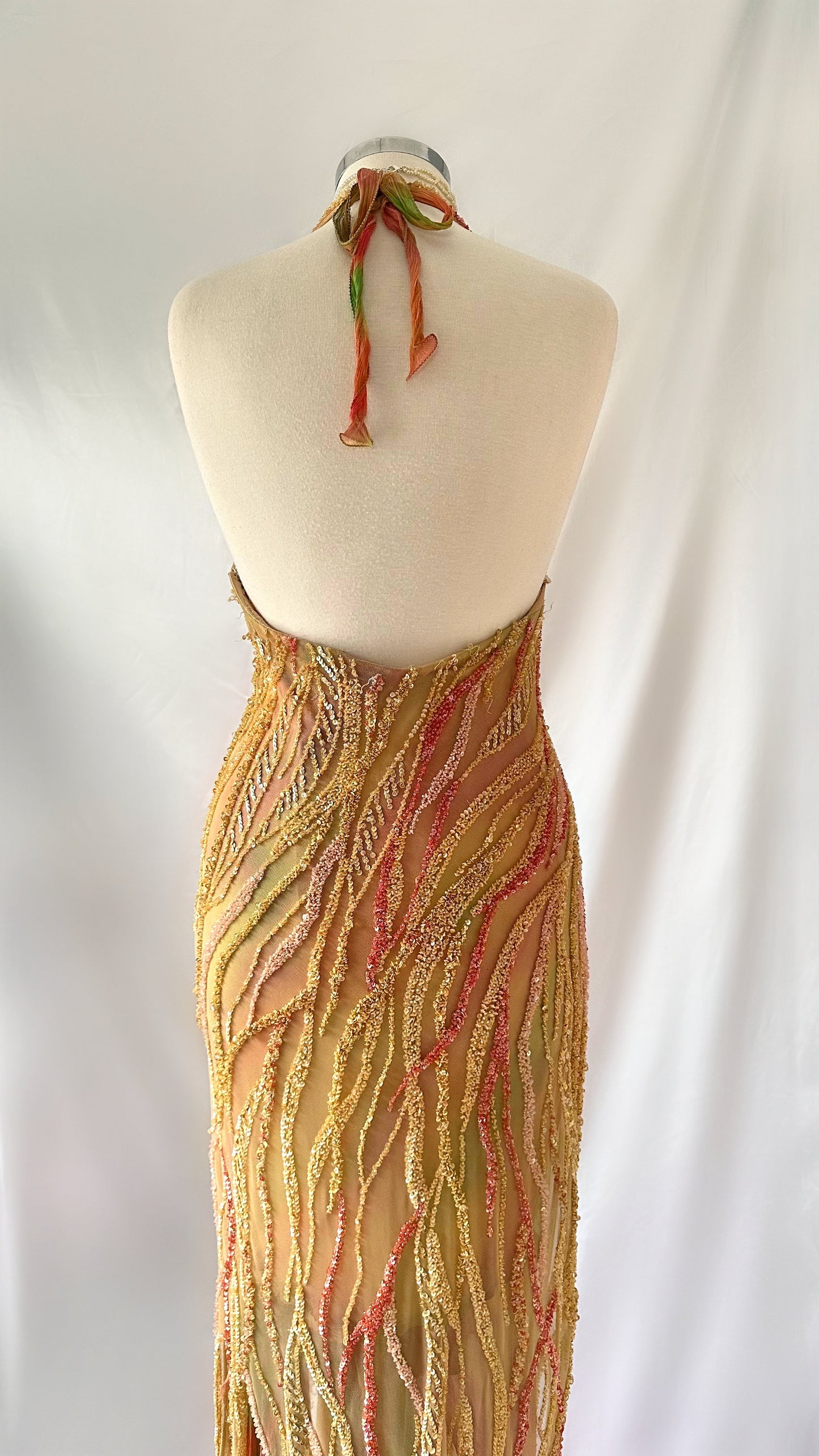 SEA SIREN JELLYFISH EMBELLISHED HALTER NECK SILK GOWN