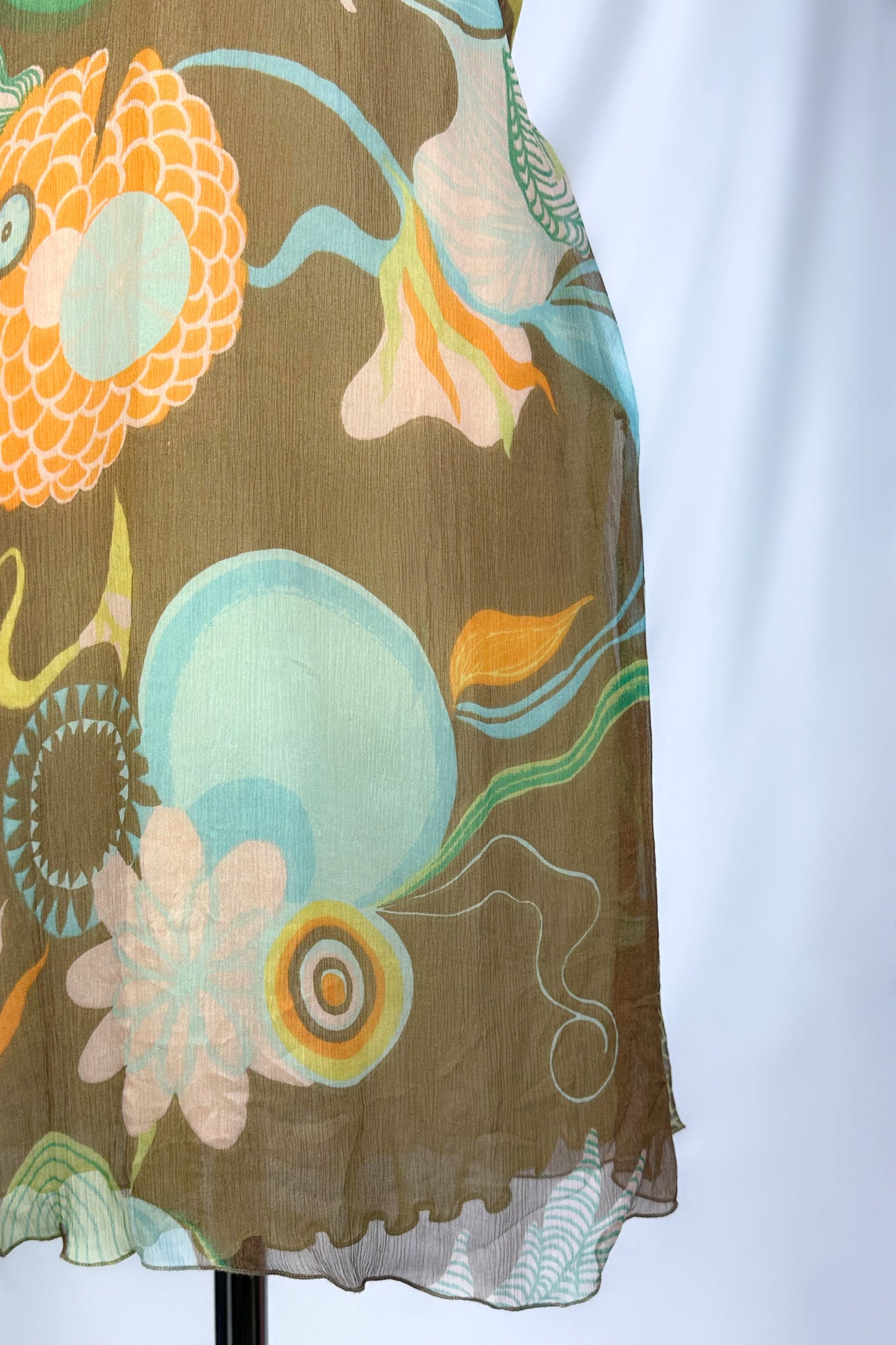 RETRO AQUATIC 90s MISS SIXTY’s SILK CHIFFON MIDI DRESS