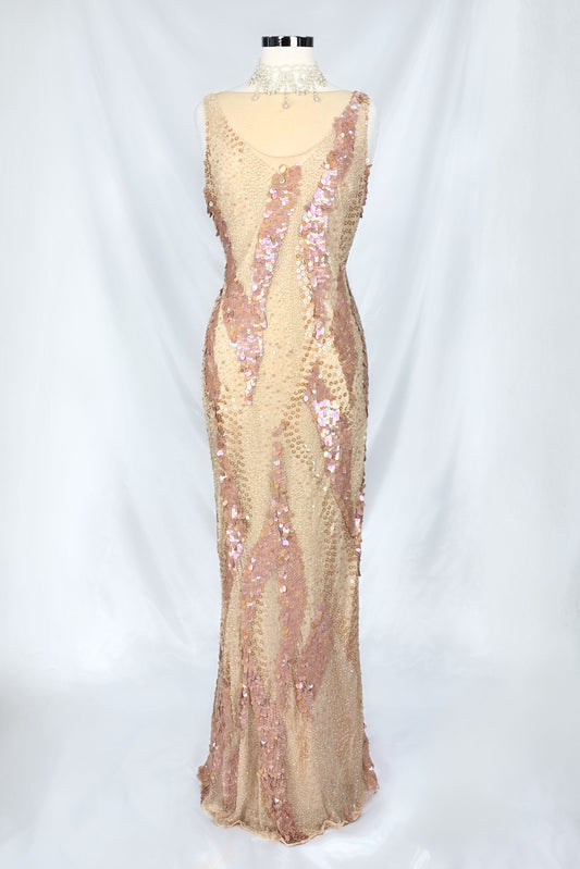 MODEST MERMAID SILK SEQUIN EMBELLISHED GOWN