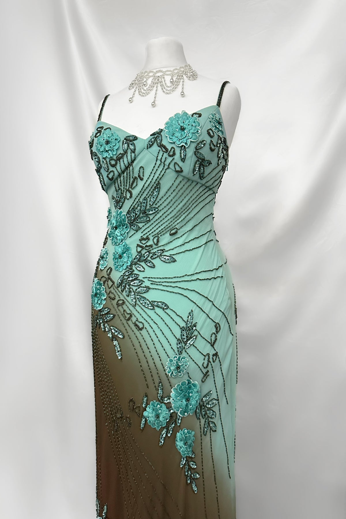Mint Chocolate Silk Embellished Maxi Dress