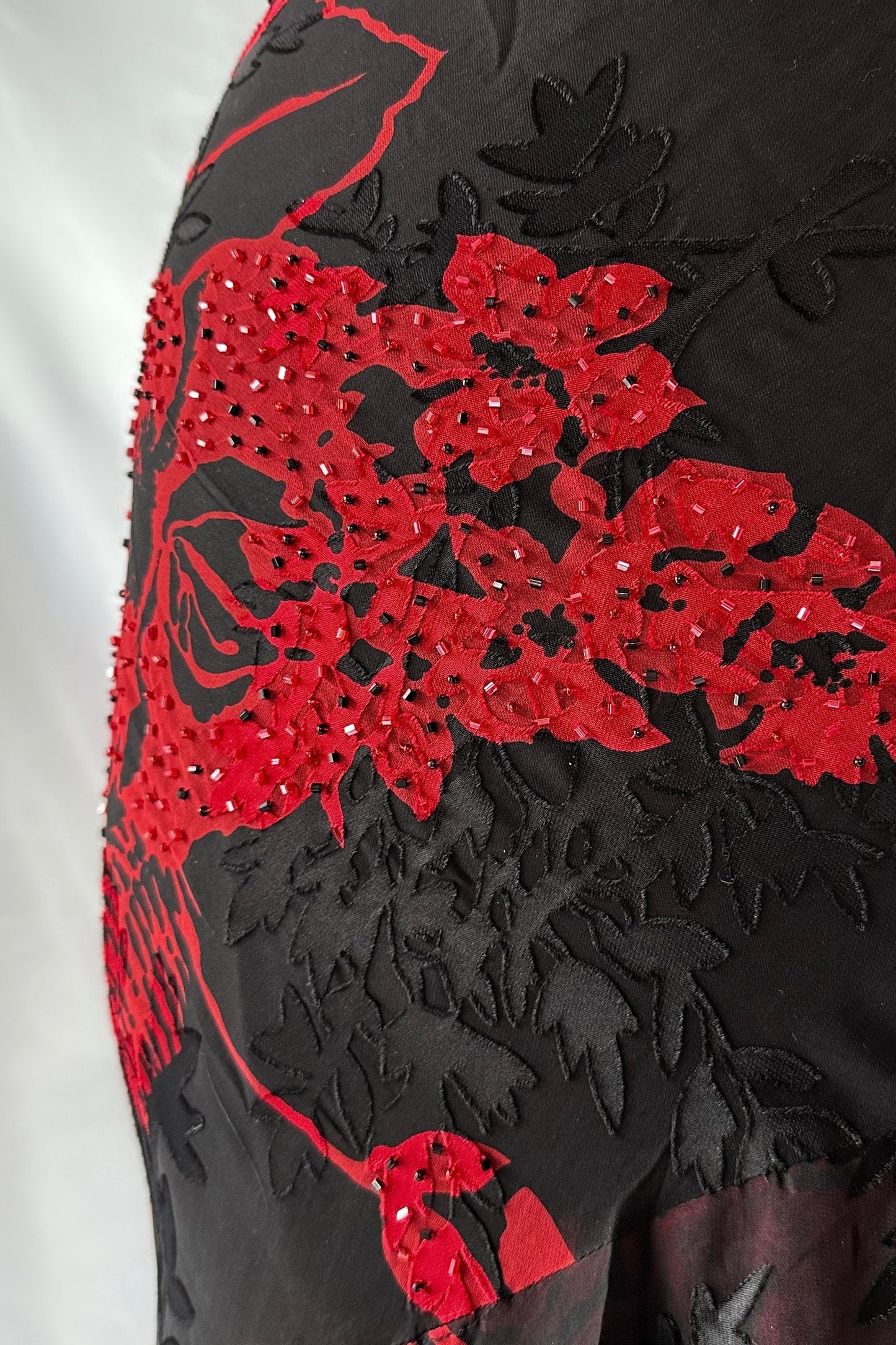 Red Dahlia Floral Embellished Silk Devore Midi Dress