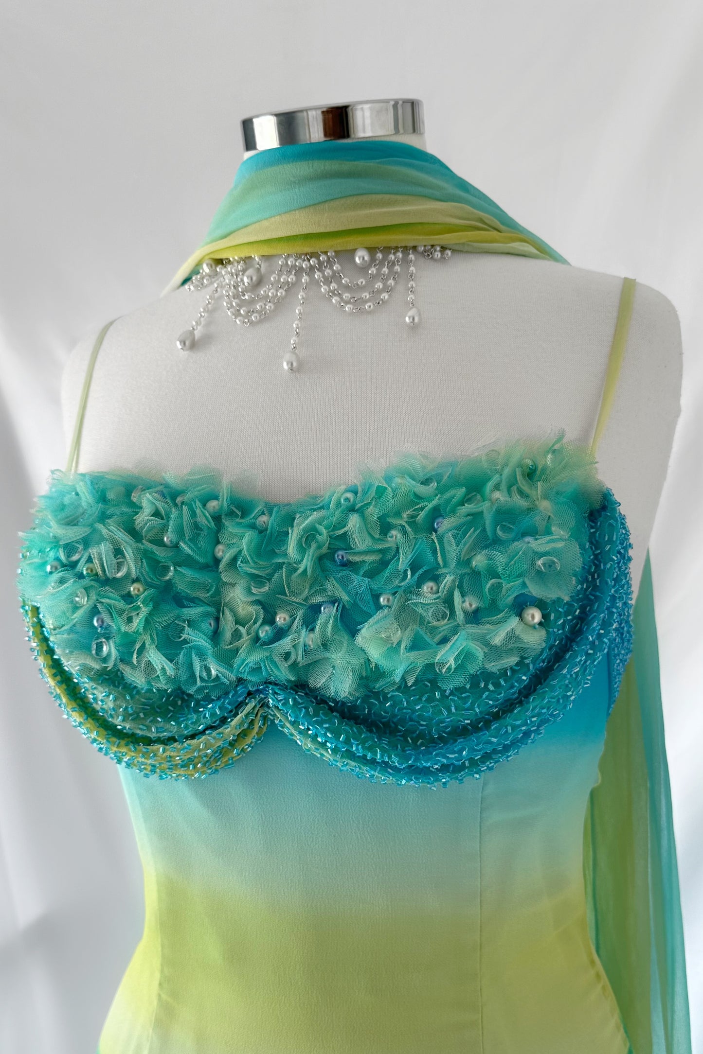 BEACH TROPICS SILK EMBELLISHED GOWN & SCARF SET