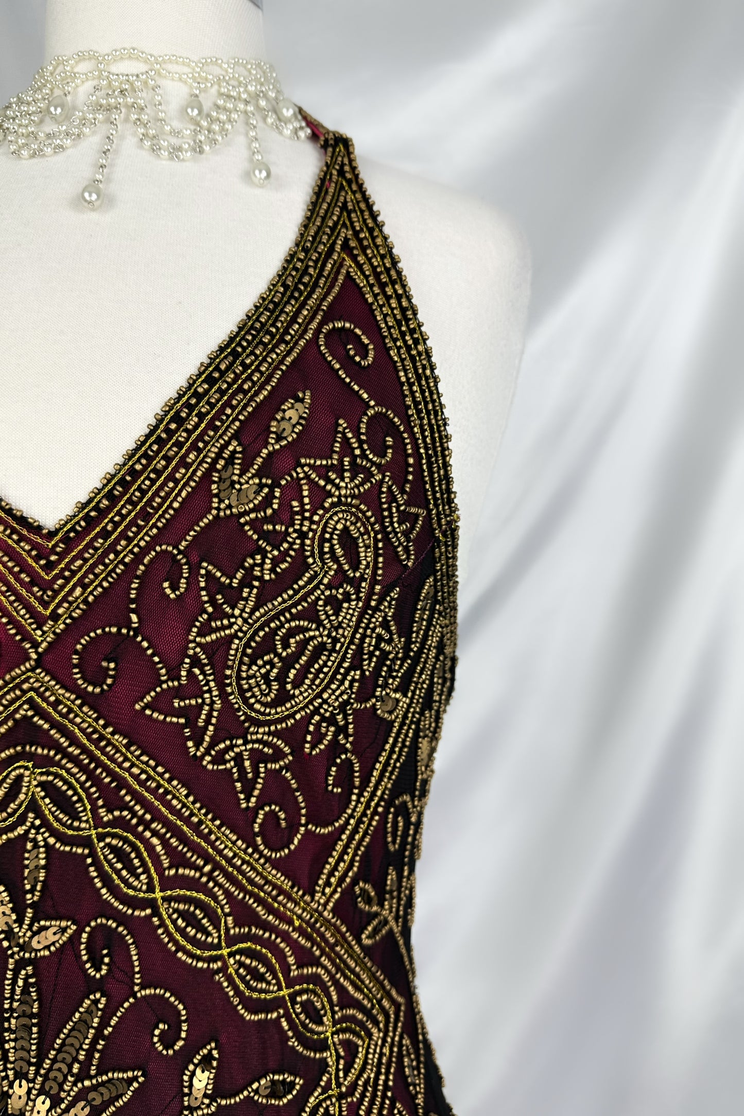 Gilded Berry Embellished Mesh Maxi Dress