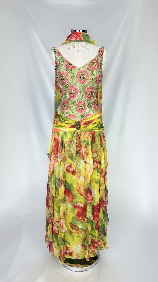 SUMMER SOIRÉE FLORAL EMBELLISHED MAXI DRESS WITH MATCHING SCARF