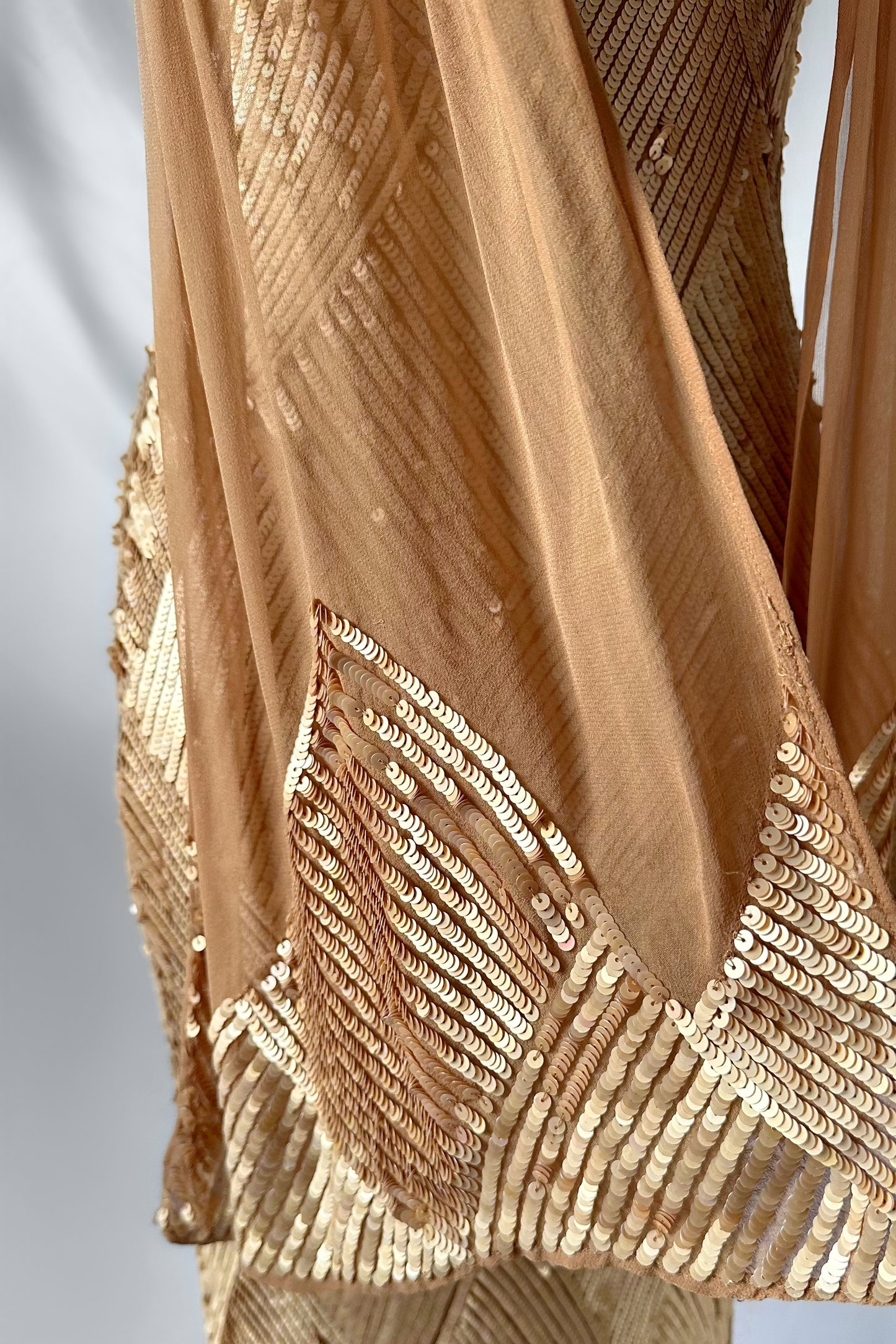 OLD HOLLYWOOD GOLD SEQUIN SILK GOWN & SCARF SET