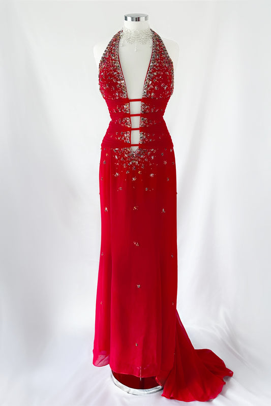 CHERRY VIXEN BACKLESS EMBELLISHED GOWN
