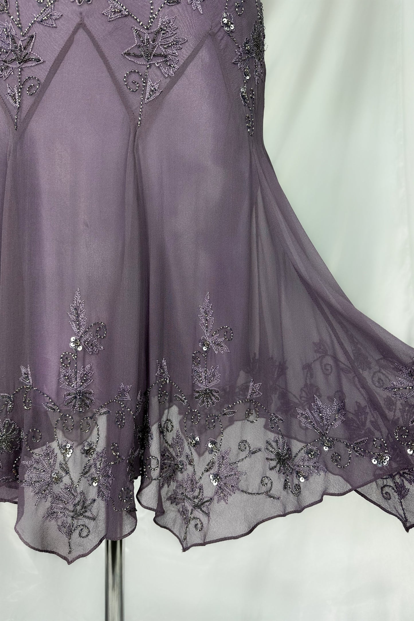 DUSKY AMETHYST SILK EMBELLISHED FAIRY MIDI DRESS