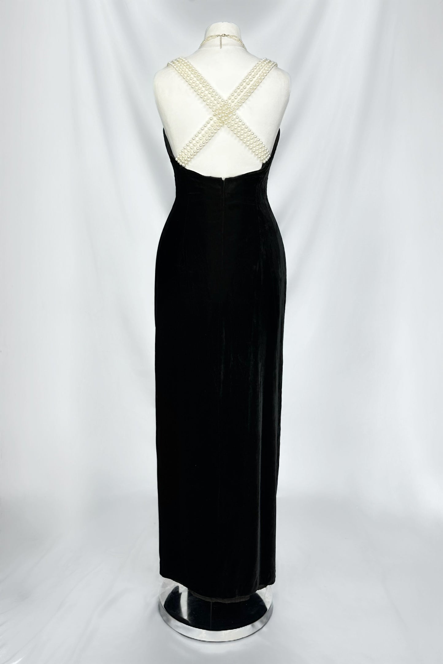DRAPED IN PEARLS 90s CRUSHED VELVET GOWN