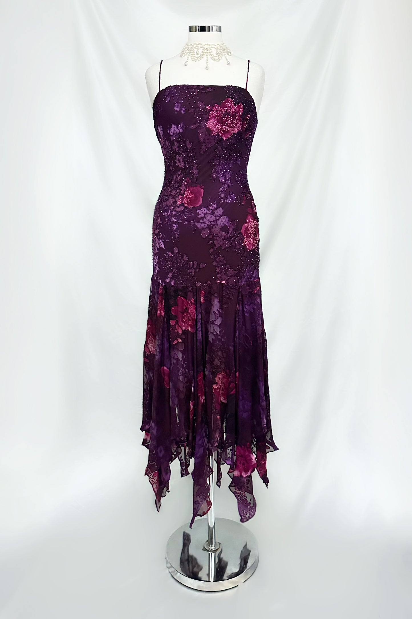 Twilight Orchid Silk Embellished Handkerchief Midaxi Dress